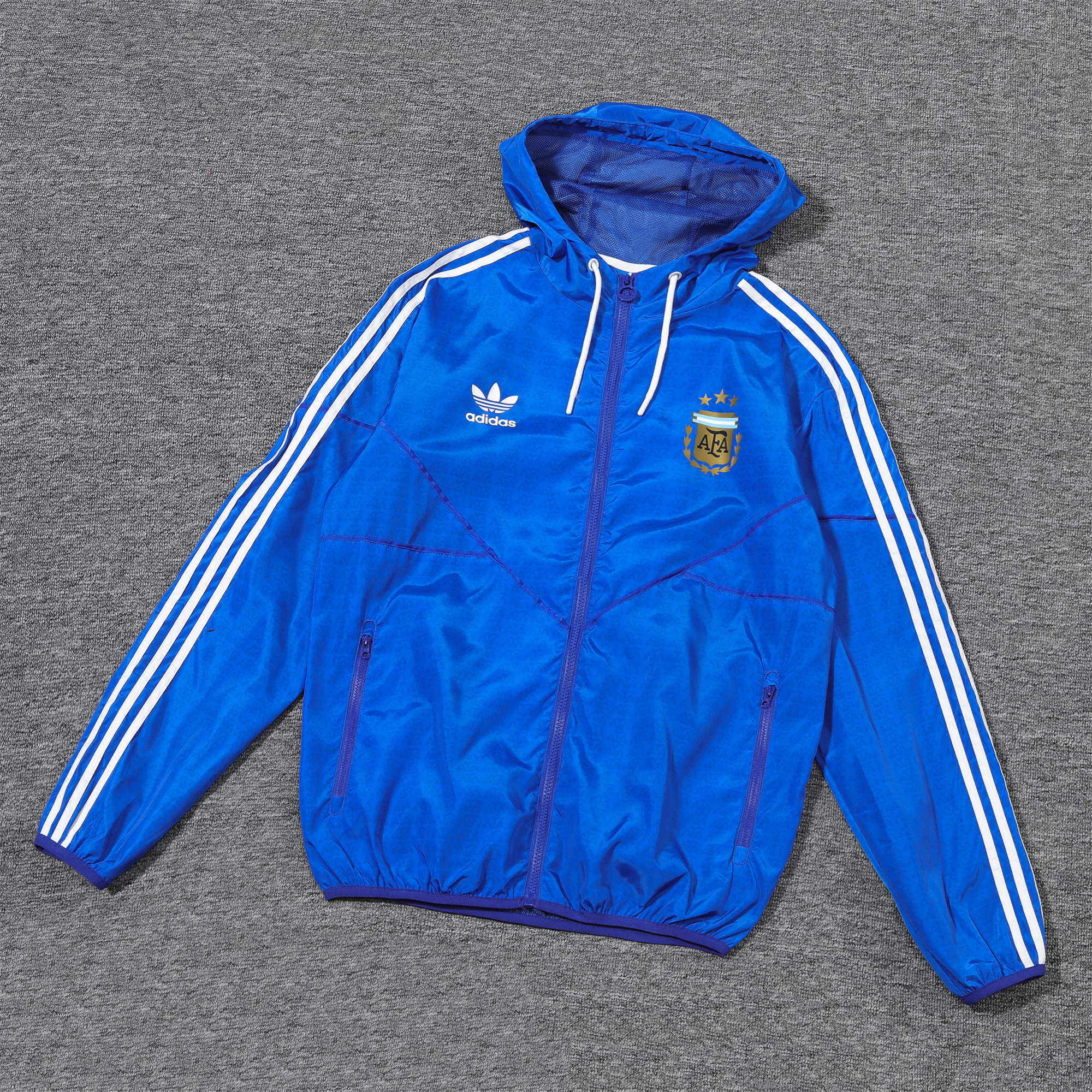 AlphaJersey-Argentine 2024 Vintage Style Blue Hooded Windbreaker - Player Version