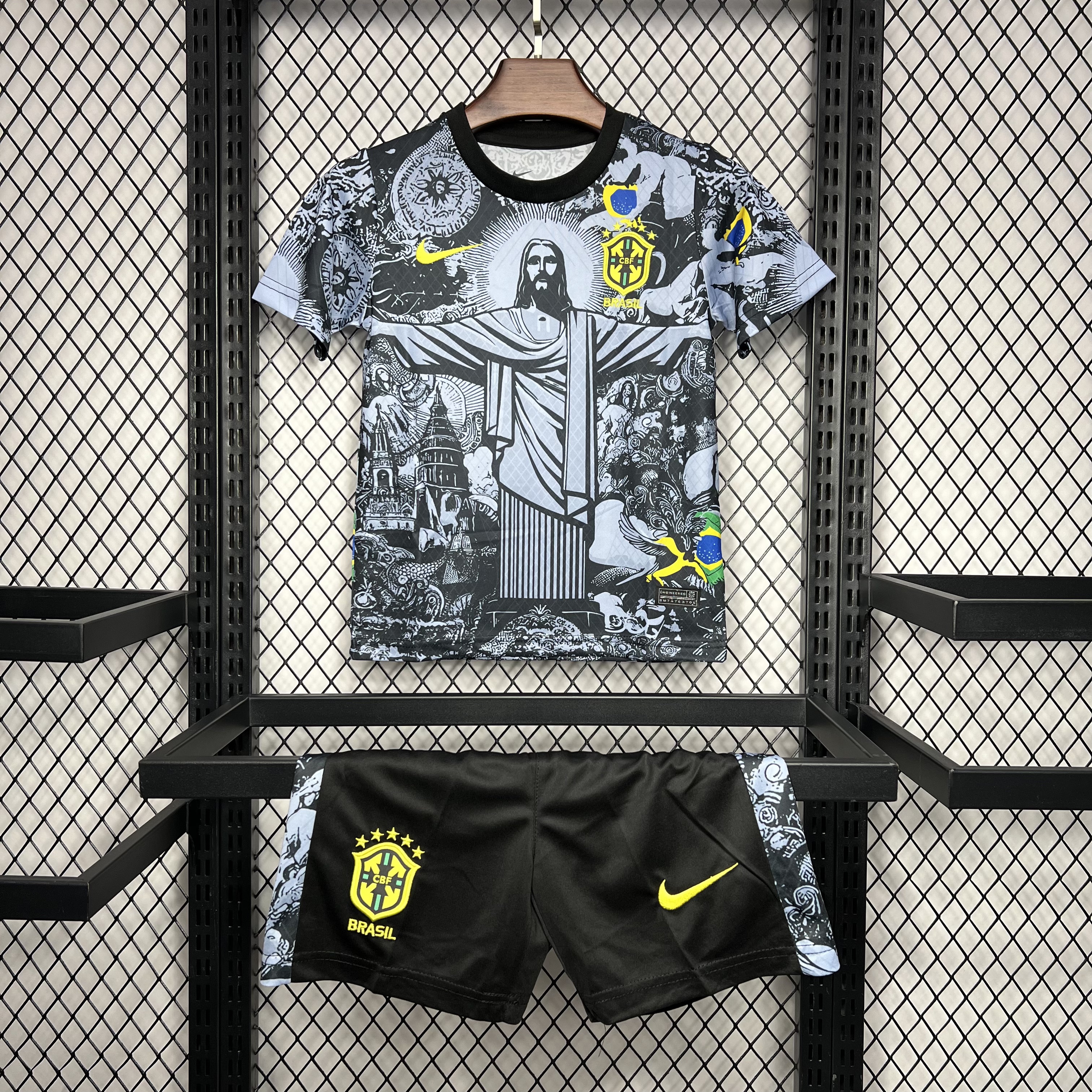 AlphaJersey-Brazil 2024 Christ the Redeemer Statue Kids Kit - Black