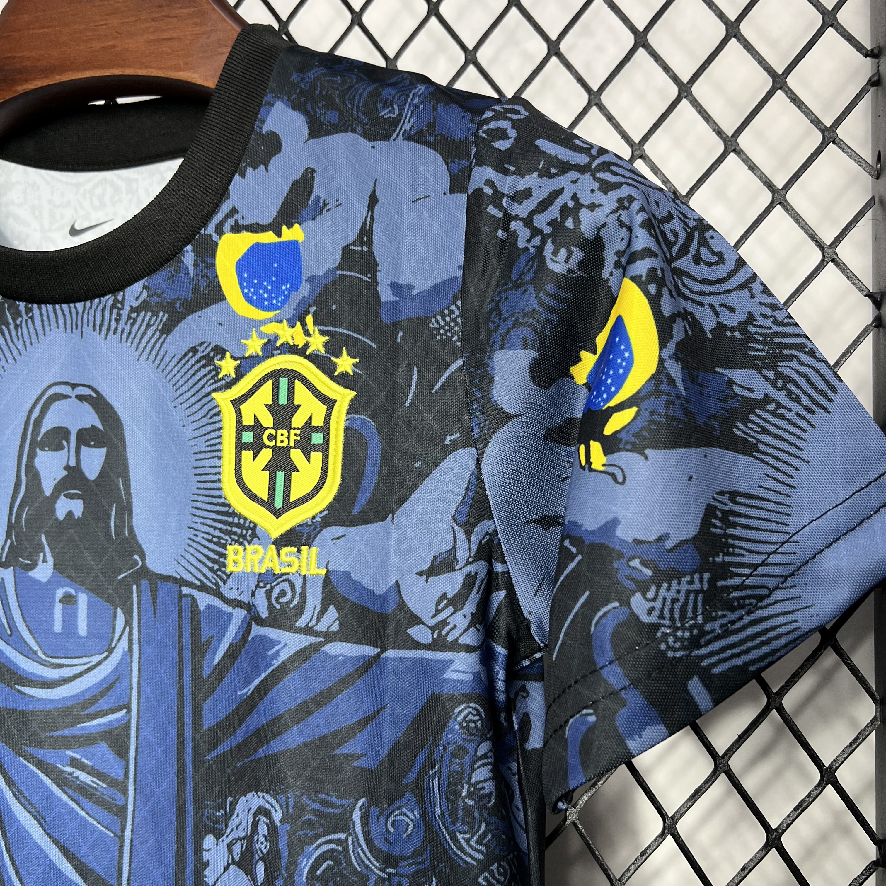 AlphaJersey-Brazil 2024 Christ the Redeemer Statue Kids Kit - Dark Blue