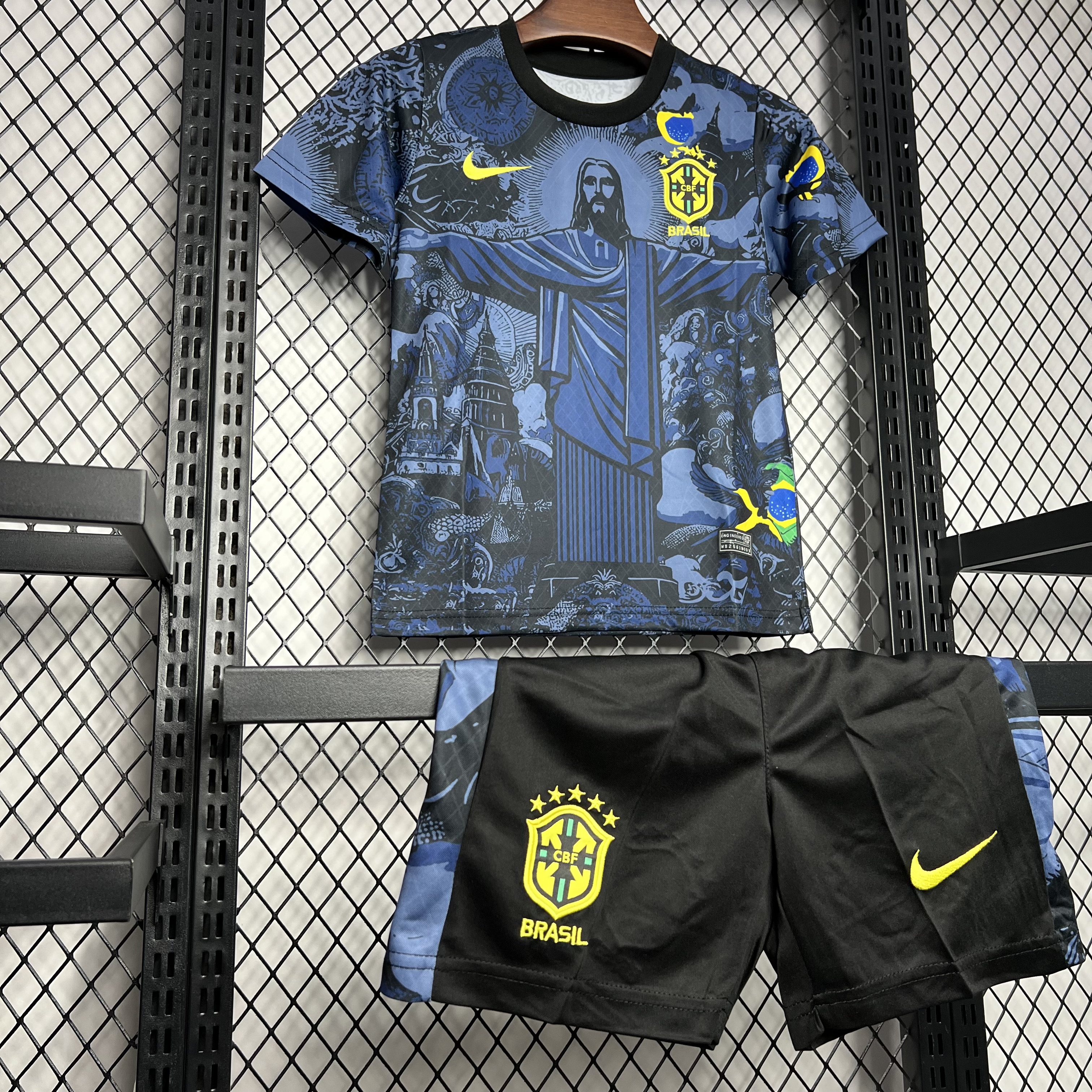 AlphaJersey-Brazil 2024 Christ the Redeemer Statue Kids Kit - Dark Blue