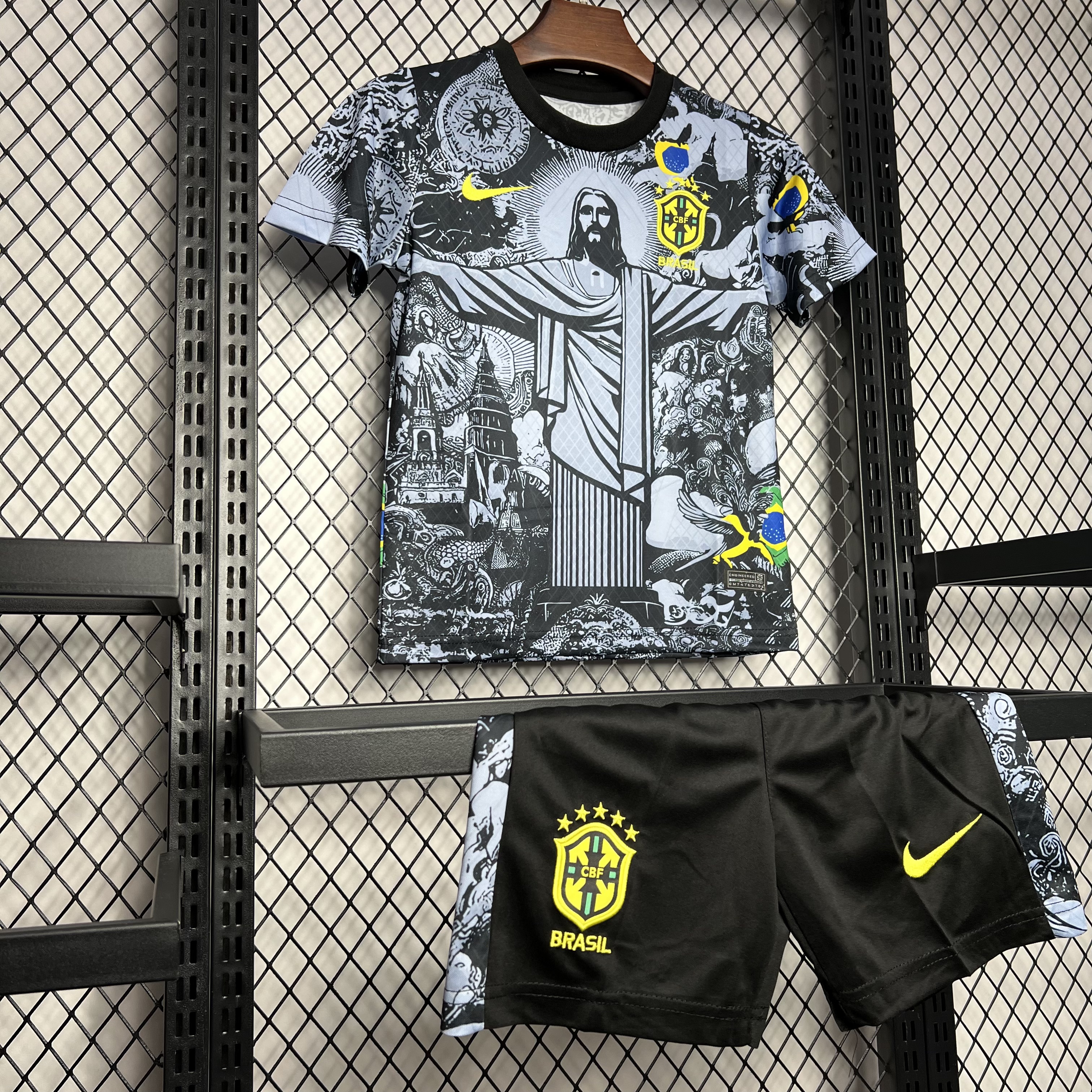 AlphaJersey-Brazil 2024 Christ the Redeemer Statue Kids Kit - Black