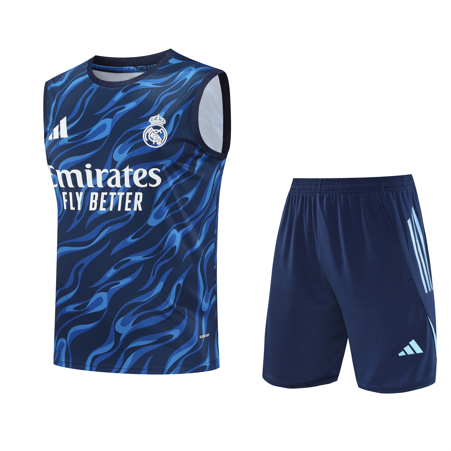 AlphaJersey-Real Madrid 25-26 Vest Training Set - Blue Water Pattern Top & Deep Blue Shorts