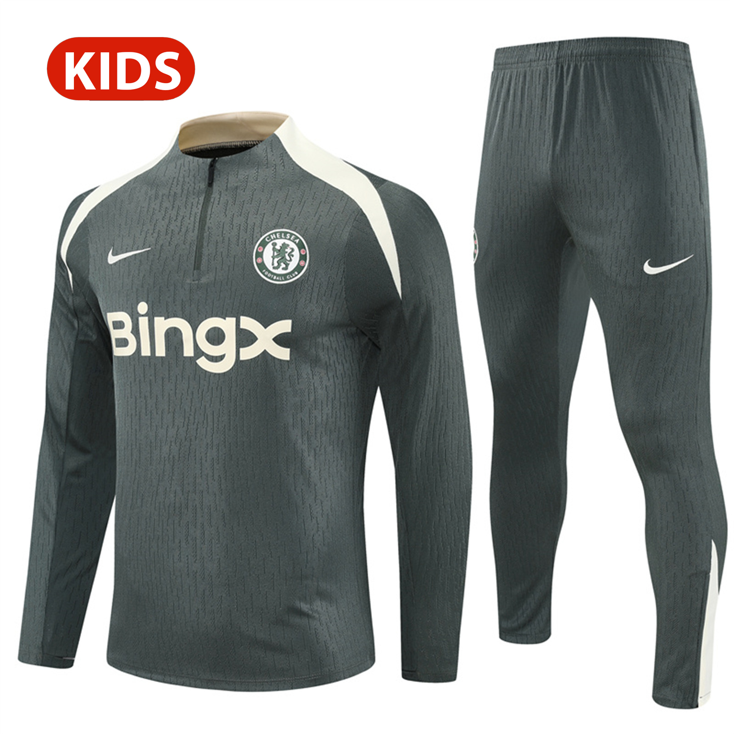 AlphaJersey-C.H.E.L.S.E.A 25-26 Kid Long Sleeves Training Set - Army Green Top & Army Green Shorts