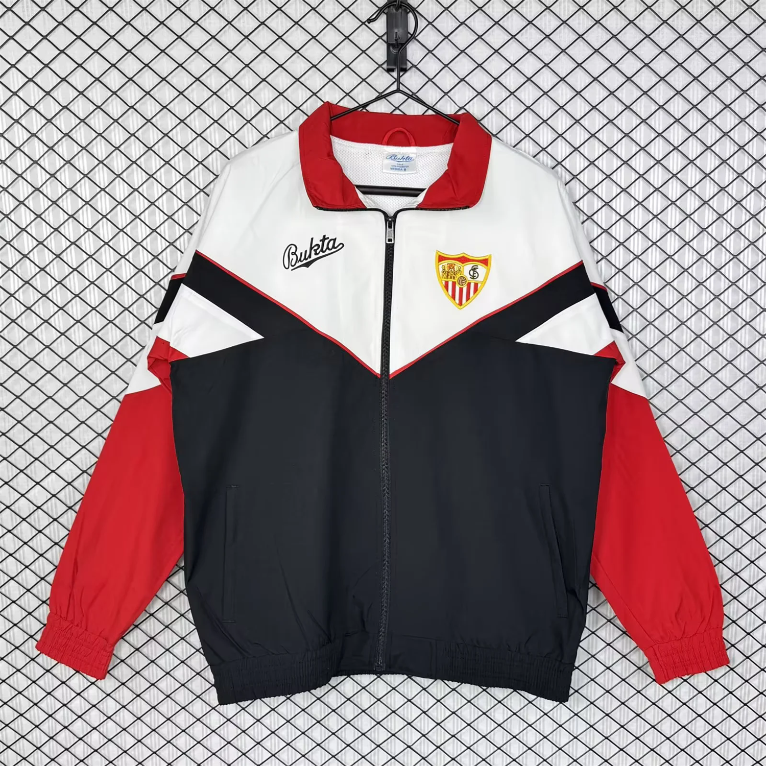AlphaJersey-Retro Sevilla 1992-93 Home Windbreaker Jacket - Black And Red