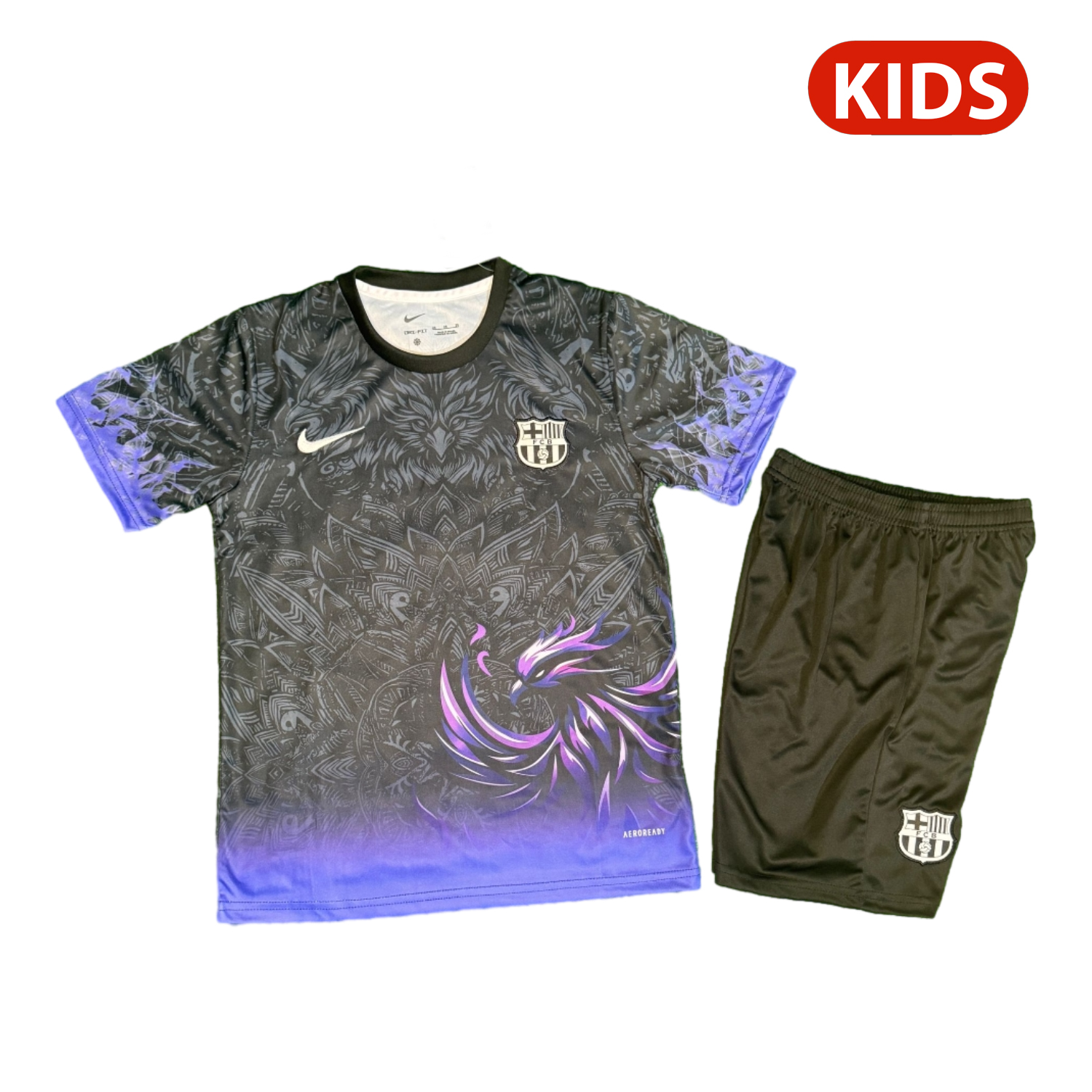 AlphaJersey-Barcelona 25-26 Purple Bird Black Special Kids Kit