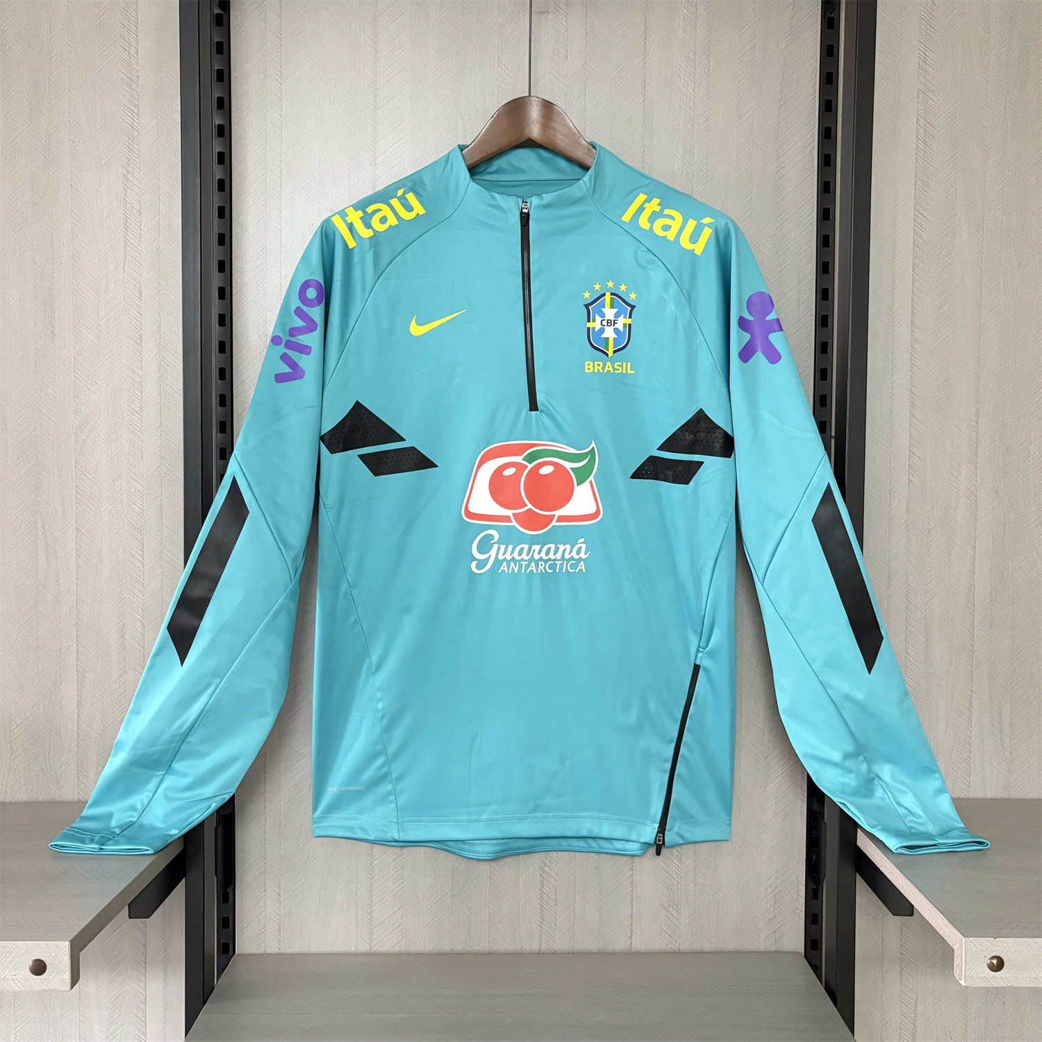 AlphaJersey-Retro Brazil 2022 Pre-Match Cyan Windbreaker