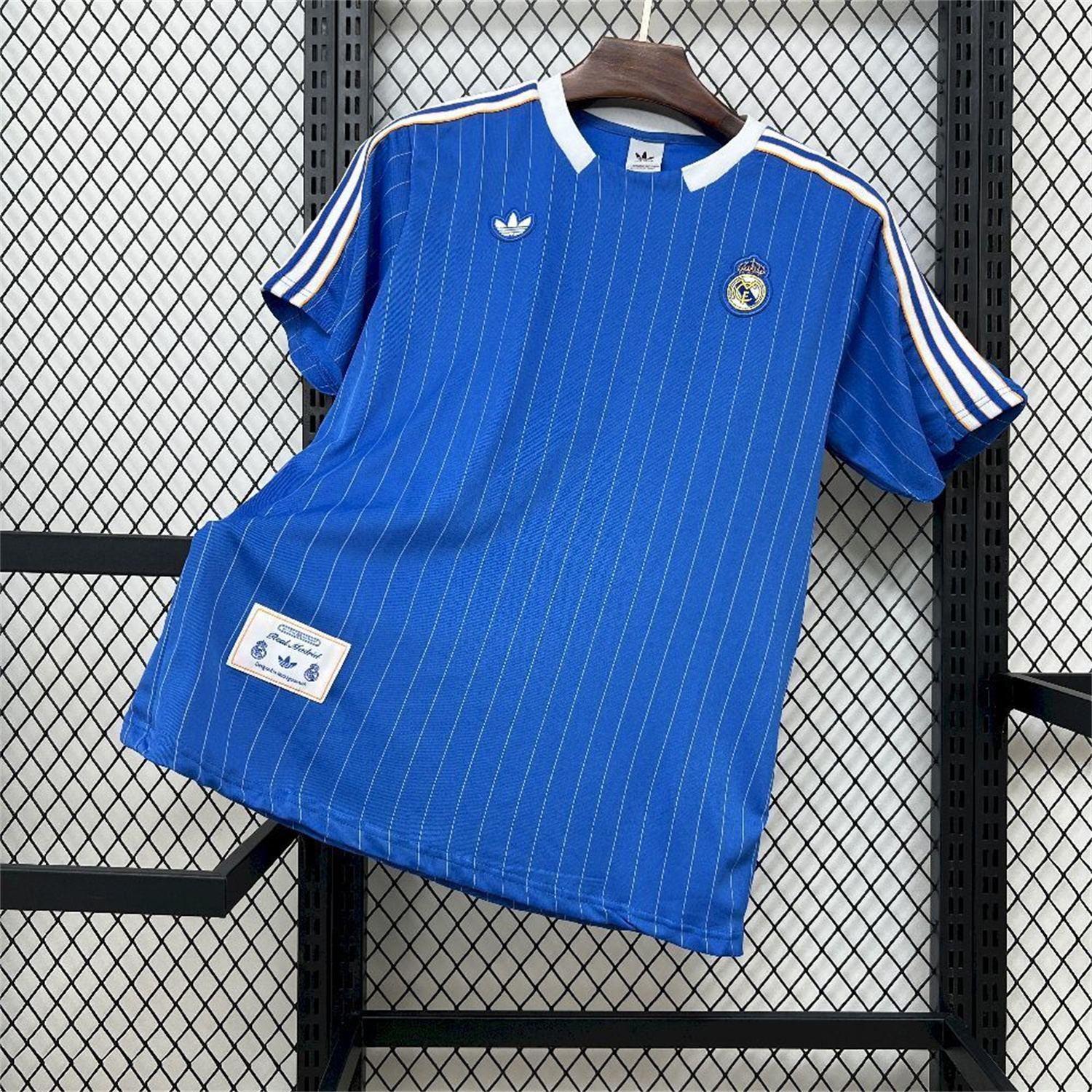 AlphaJersey-Real Madrid 25-26 Trefoil White Lines Blue Travel Jersey - Fans Version
