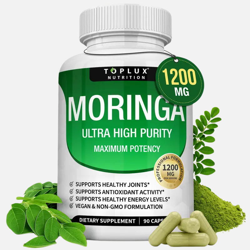Toplux Moringa Capsules 1200mg - Pure Moringa Powder for Immune, Gut health 90 Capsules