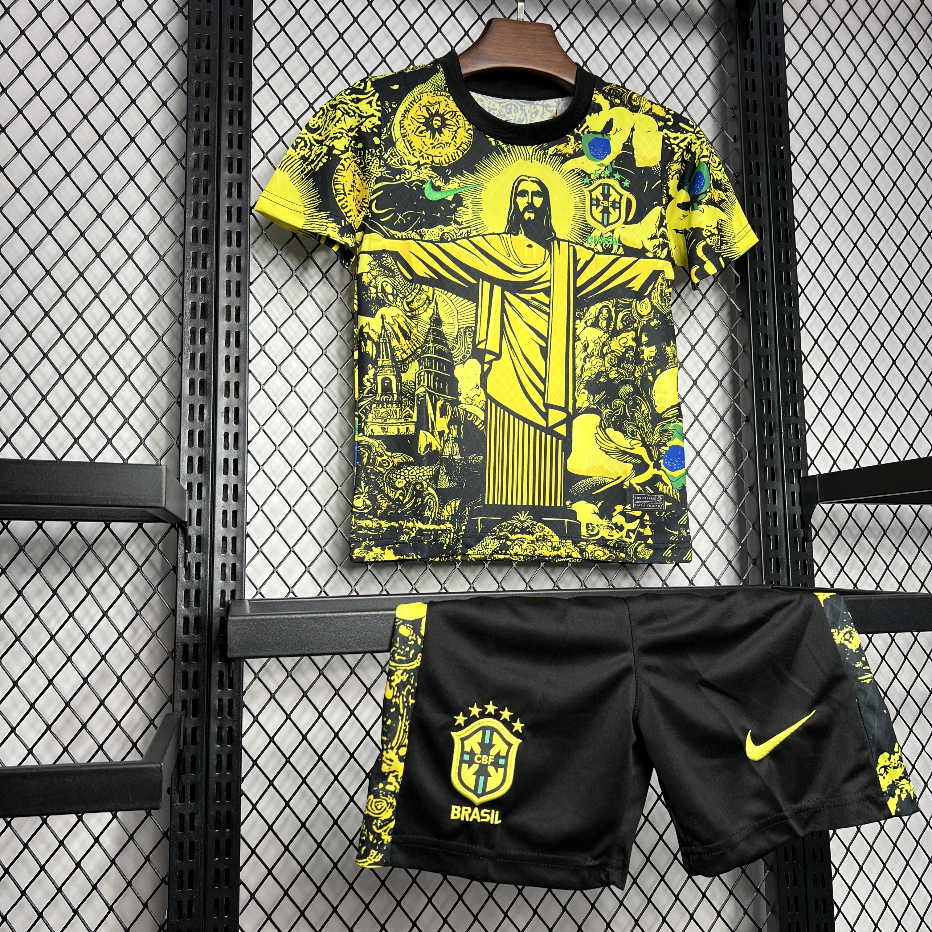 AlphaJersey-Brazil 2024 Christ the Redeemer Statue Kids Kit - Yellow