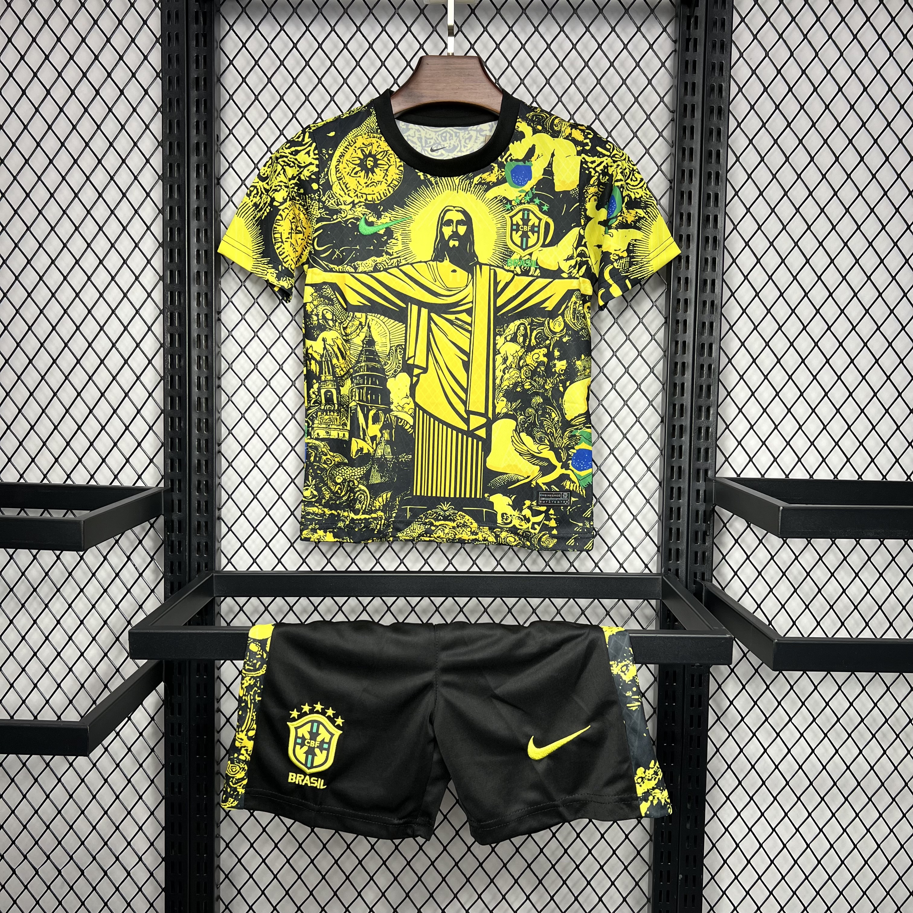 AlphaJersey-Brazil 2024 Christ the Redeemer Statue Kids Kit - Yellow