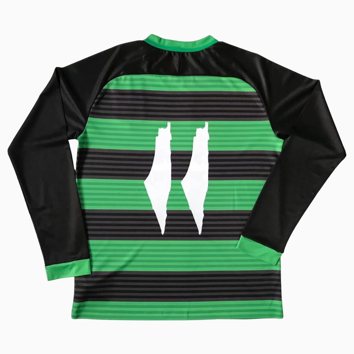 AlphaJersey-FC Palestina 24 - 25 Black and Green Horizontal Striped Long Sleeve Jersey - With Arabic and Patterns