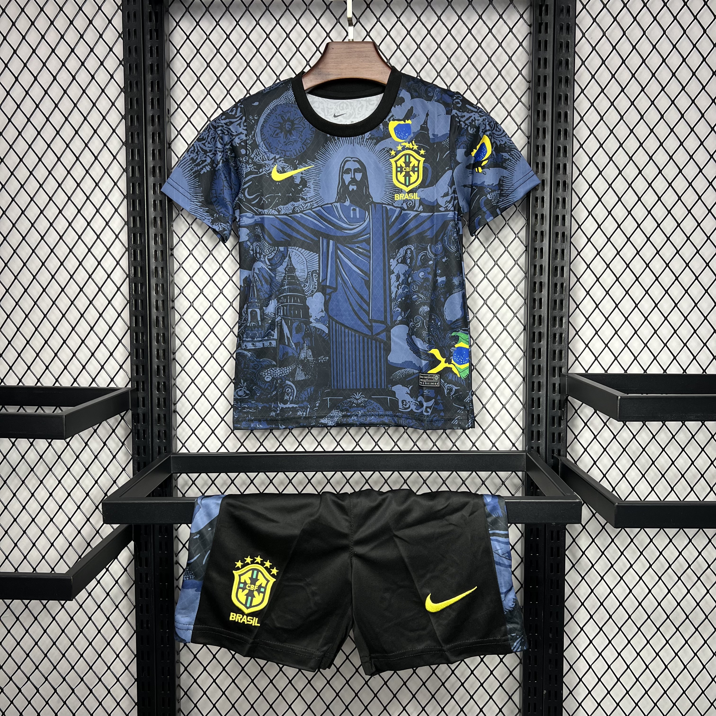 AlphaJersey-Brazil 2024 Christ the Redeemer Statue Kids Kit - Dark Blue