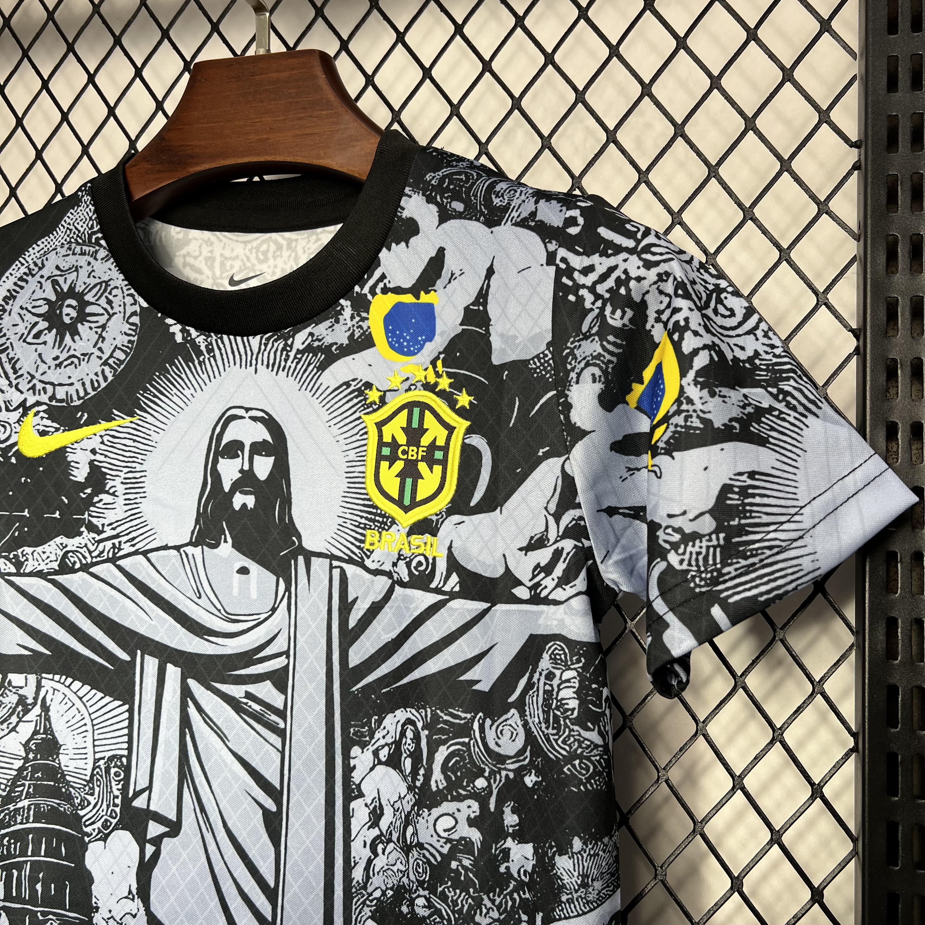 AlphaJersey-Brazil 2024 Christ the Redeemer Statue Kids Kit - Black