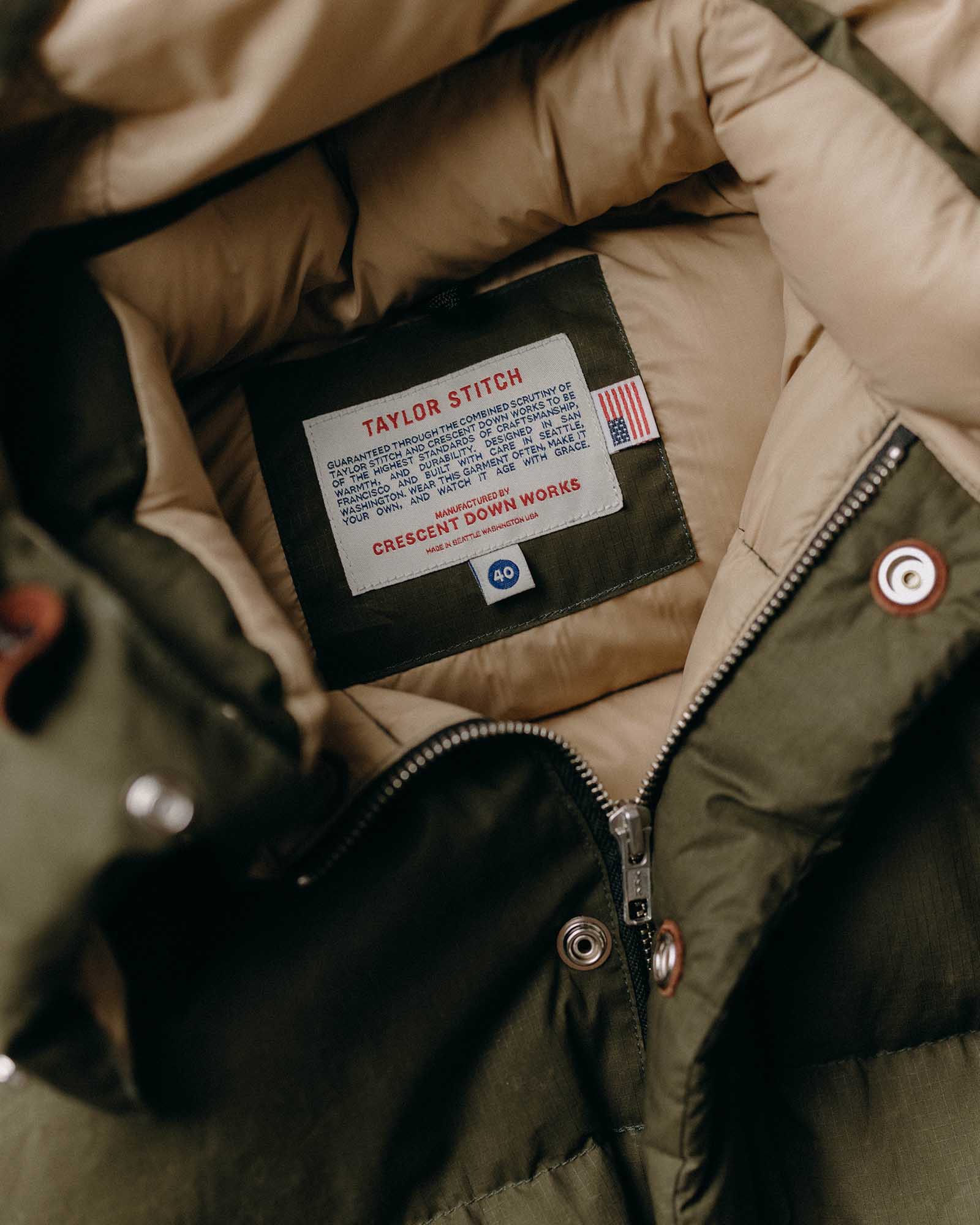 The Down Sweater in Olive Waxed Ripstop | Modern Menswear by yycbvcnbmmnbm