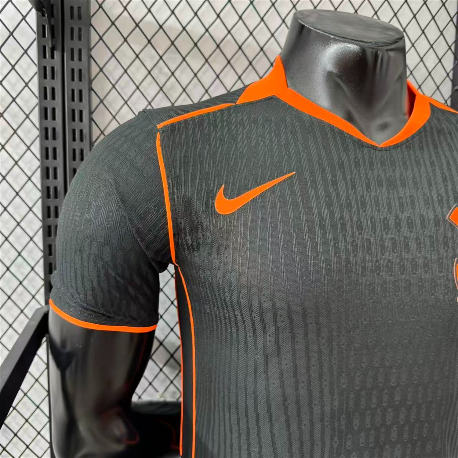 AlphaJersey-Corinthians 25-26 Third Orange Lines Black Jersey - Player Version