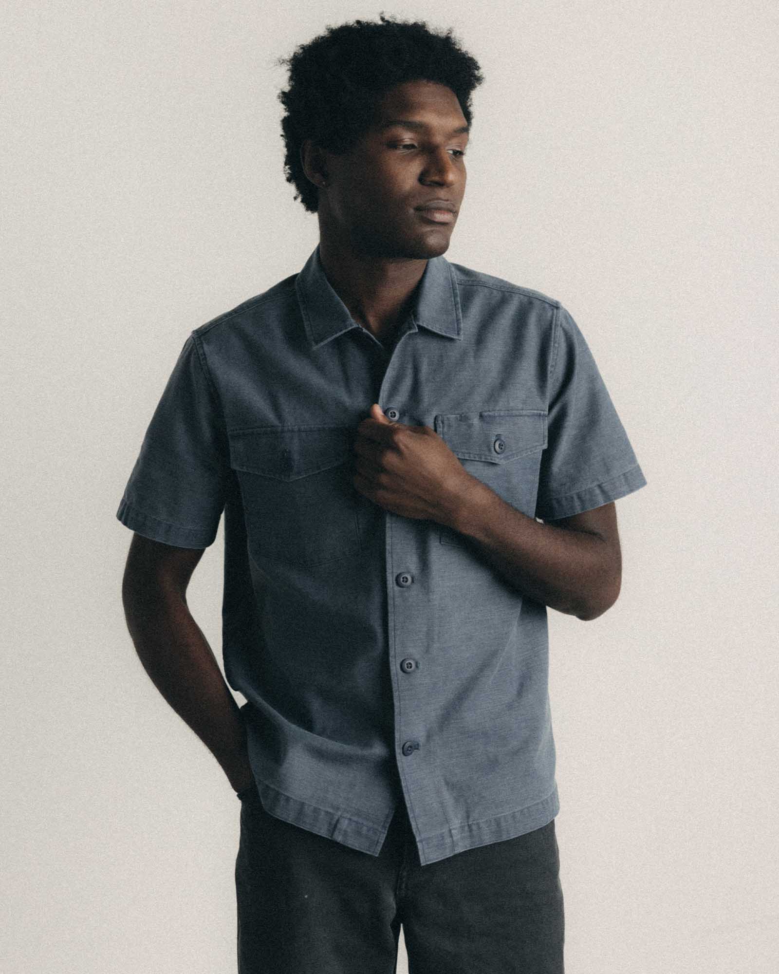 The Short Sleeve Surplus Shirt in Navy Reverse Sateen | Modern Menswear by yycbvcnbmmnbm