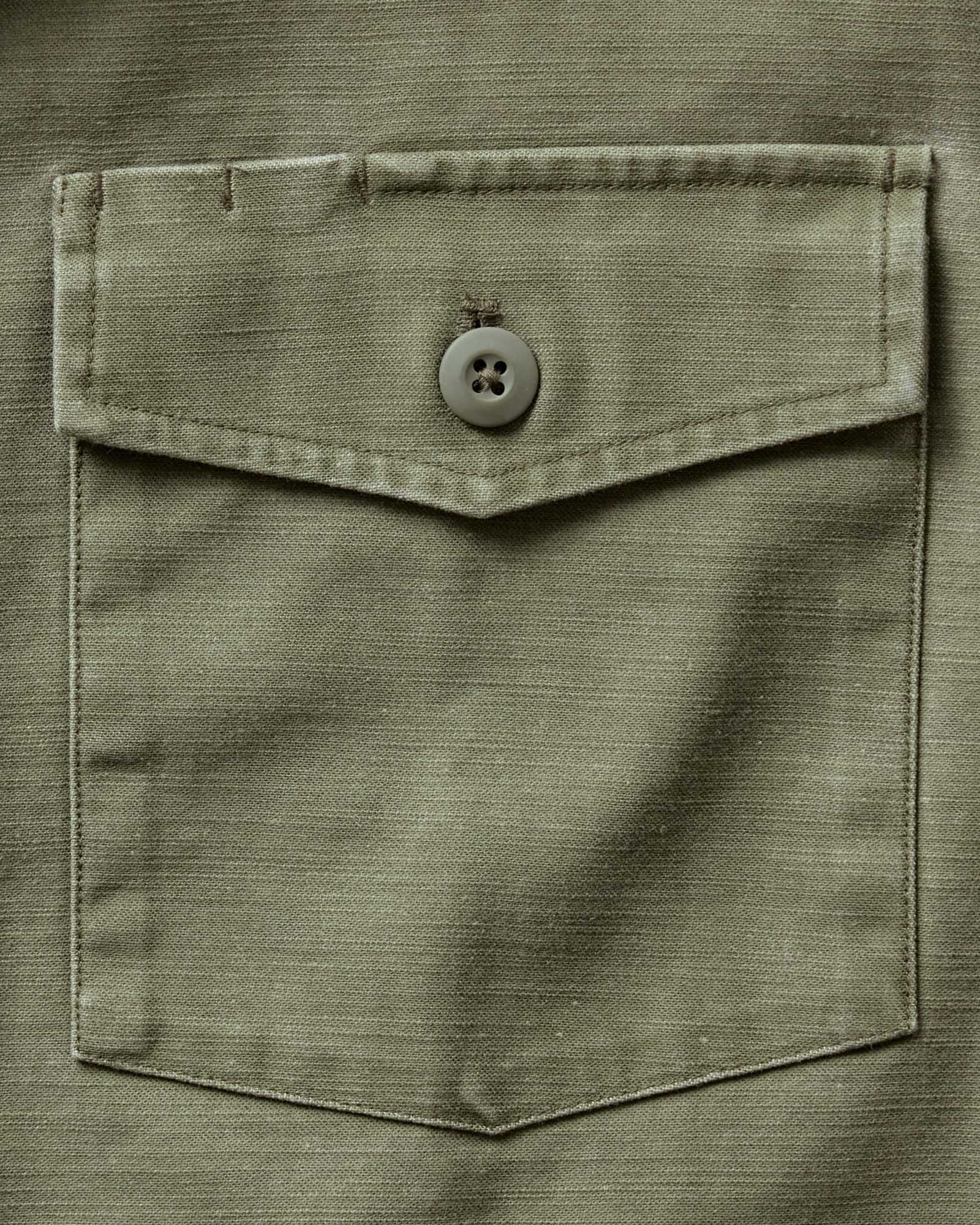The Short Sleeve Surplus Shirt in Field Olive Reverse Sateen | Modern Menswear by yycbvcnbmmnbm