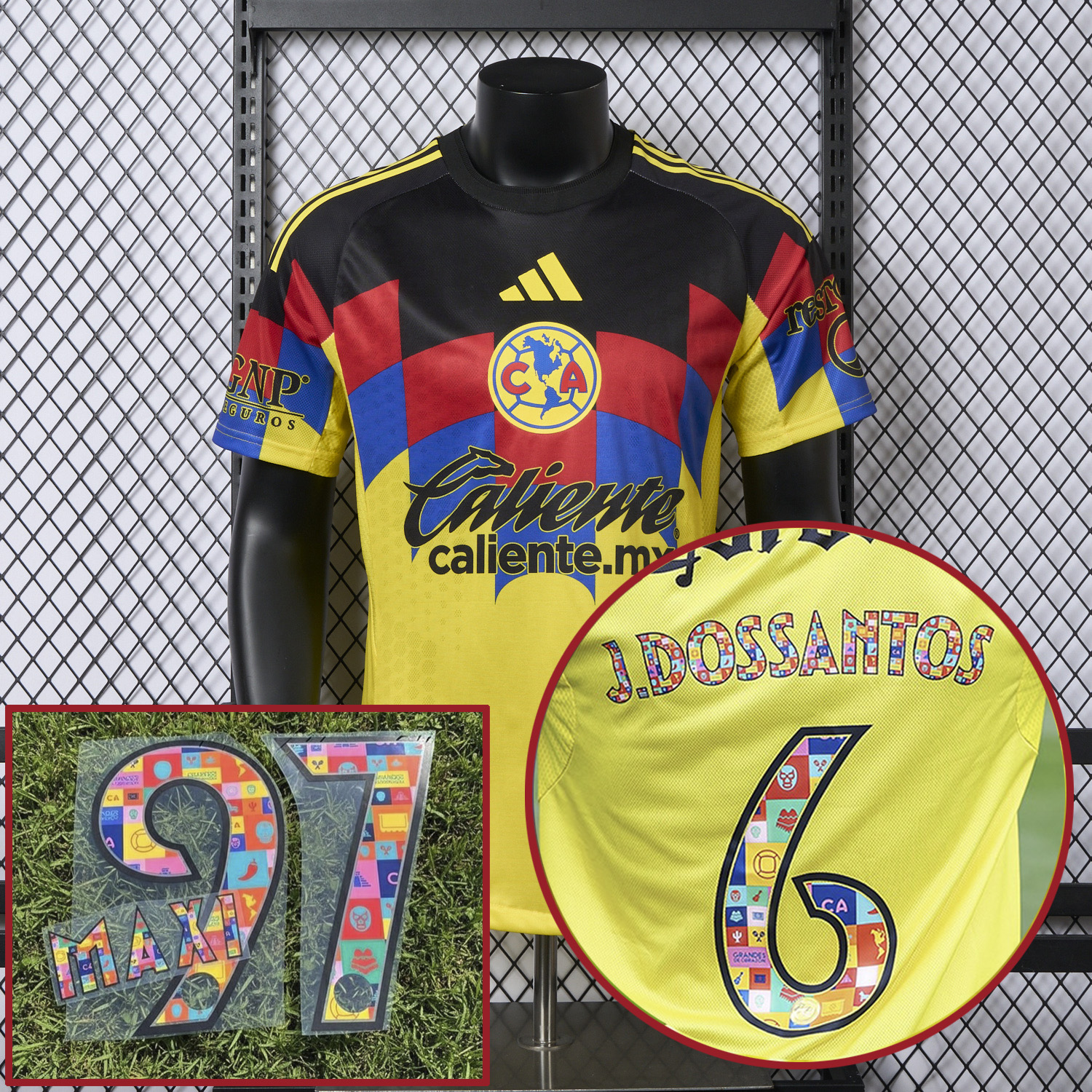 AlphaJersey-【El Día de Muertos Font】Club América 25-26 Home Yellow Jersey - Player Version