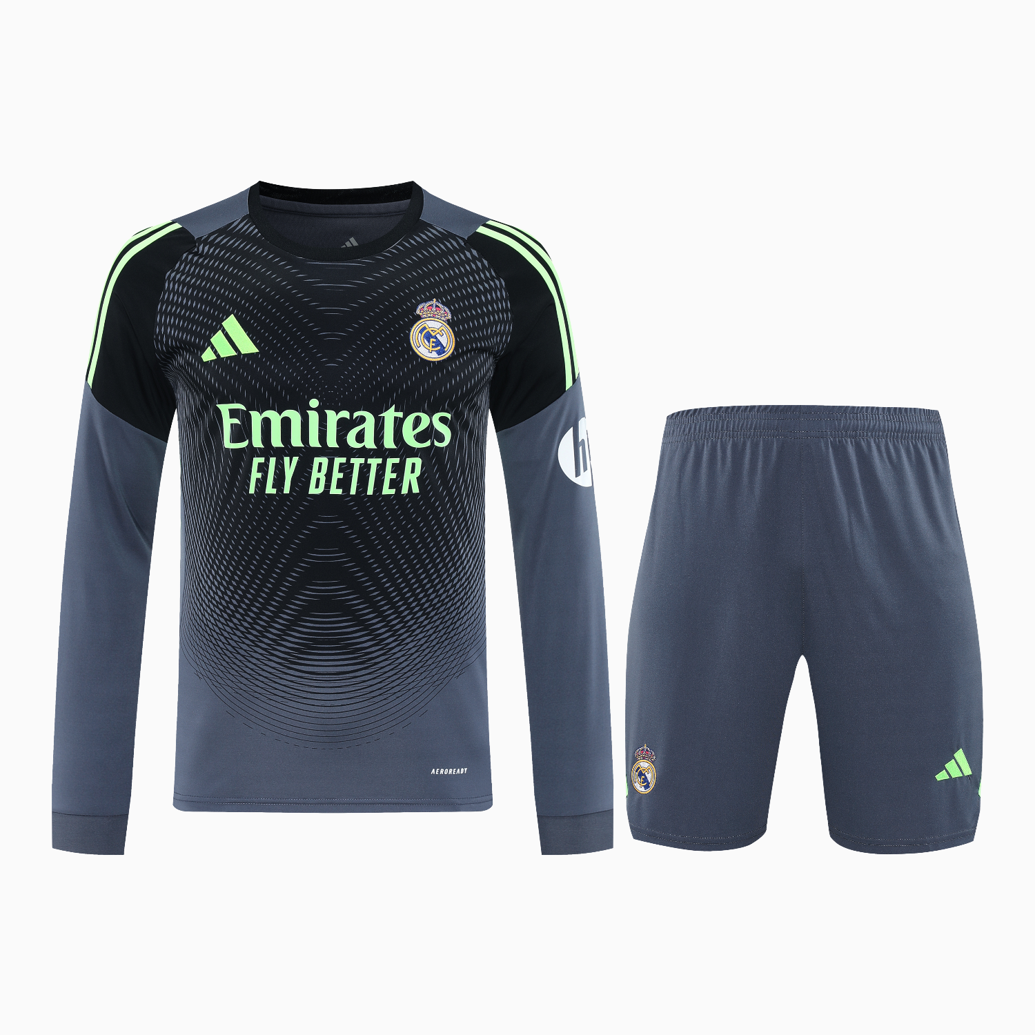 AlphaJersey-Real Madrid 25-26 Long-Sleeve Training Set - Deep Gray Top & Gray Shorts