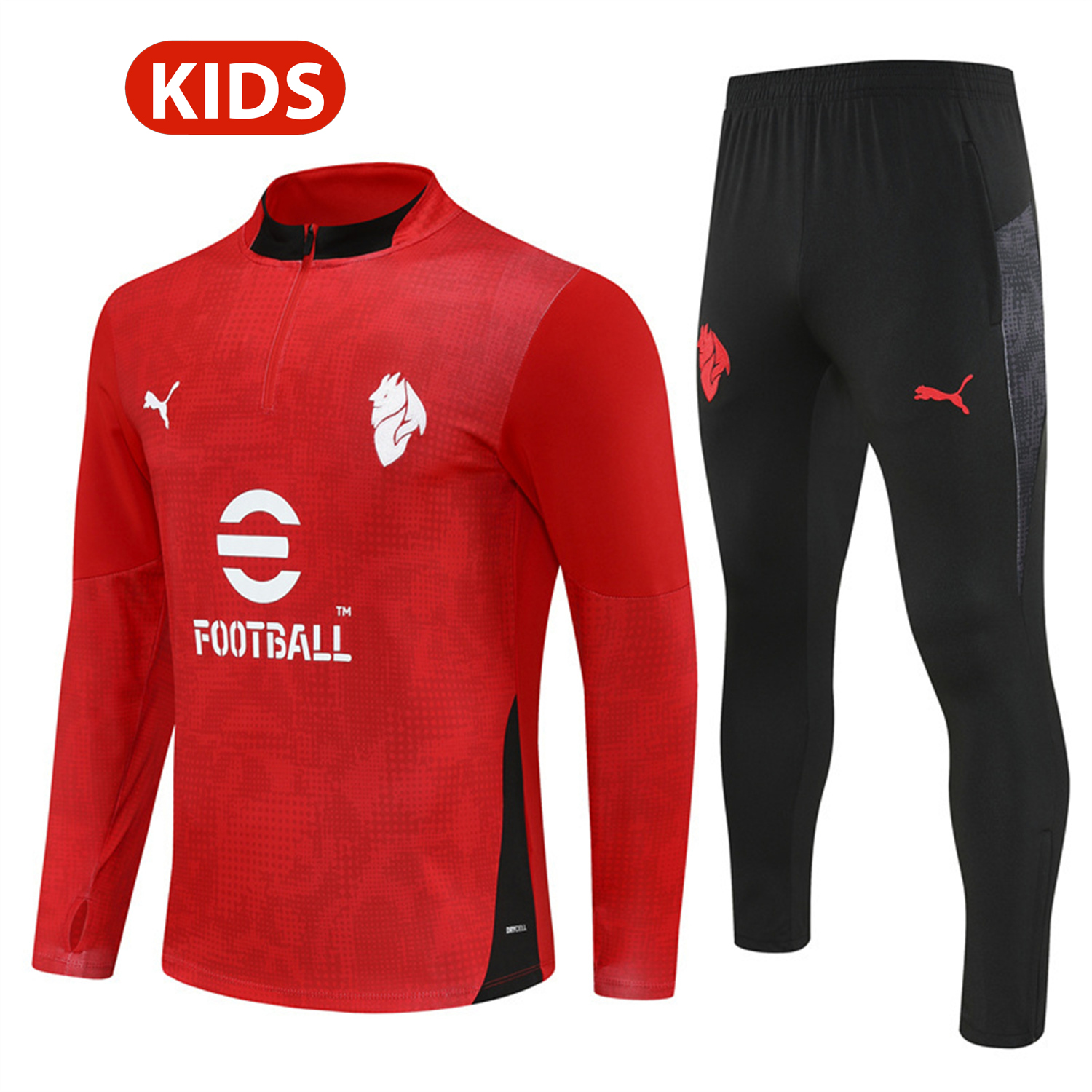 AlphaJersey-AC Milan 25-26 Kids Long Sleeve Training Set - Red Top & Black Pants