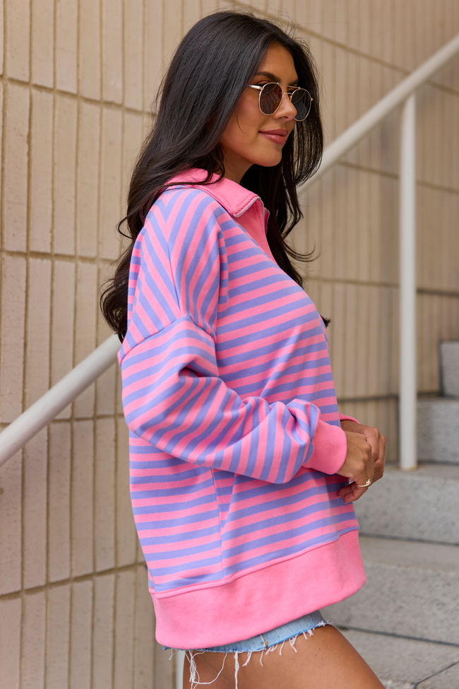 Keep It Easy Purple And Pink Striped Quarter Zip Pullover | Elegant Women's Fashion by coolavocek