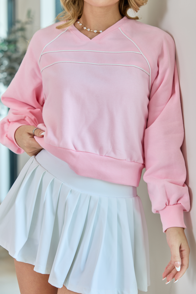 Baseline Pink Piped Lounge Crewneck Sweatshirt SALE | Elegant Women's Fashion by coolavocek