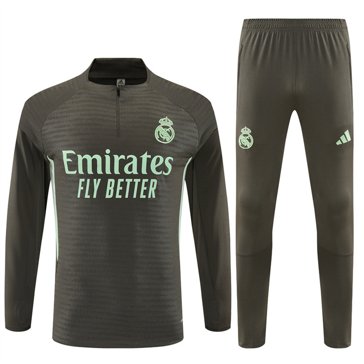 AlphaJersey-Real Madrid 25-26 Kids Long Sleeve Training Set - Player Version - Khaki Top and Khaki Pants