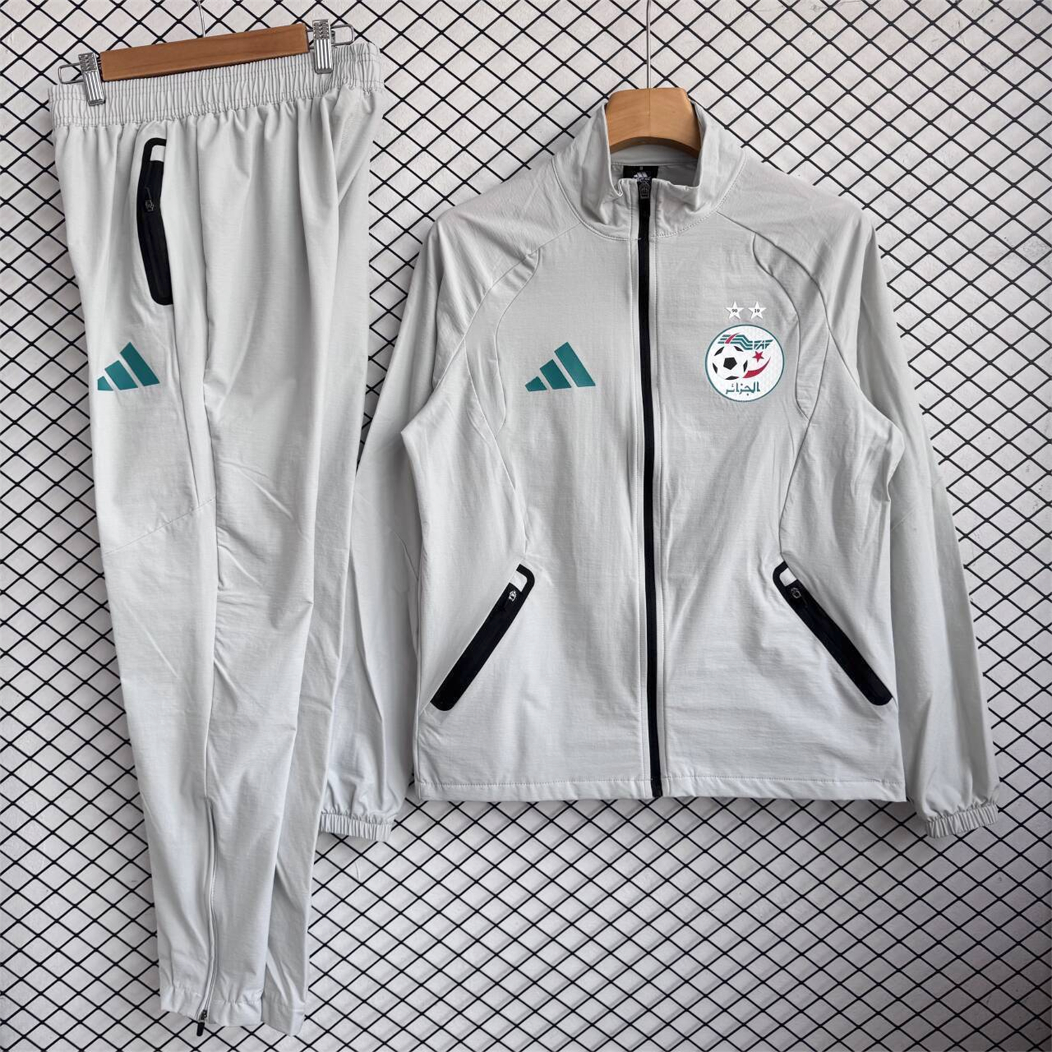 AlphaJersey-Algeria 25-26 Windbreaker Training Set - Light Grey Top and Pants