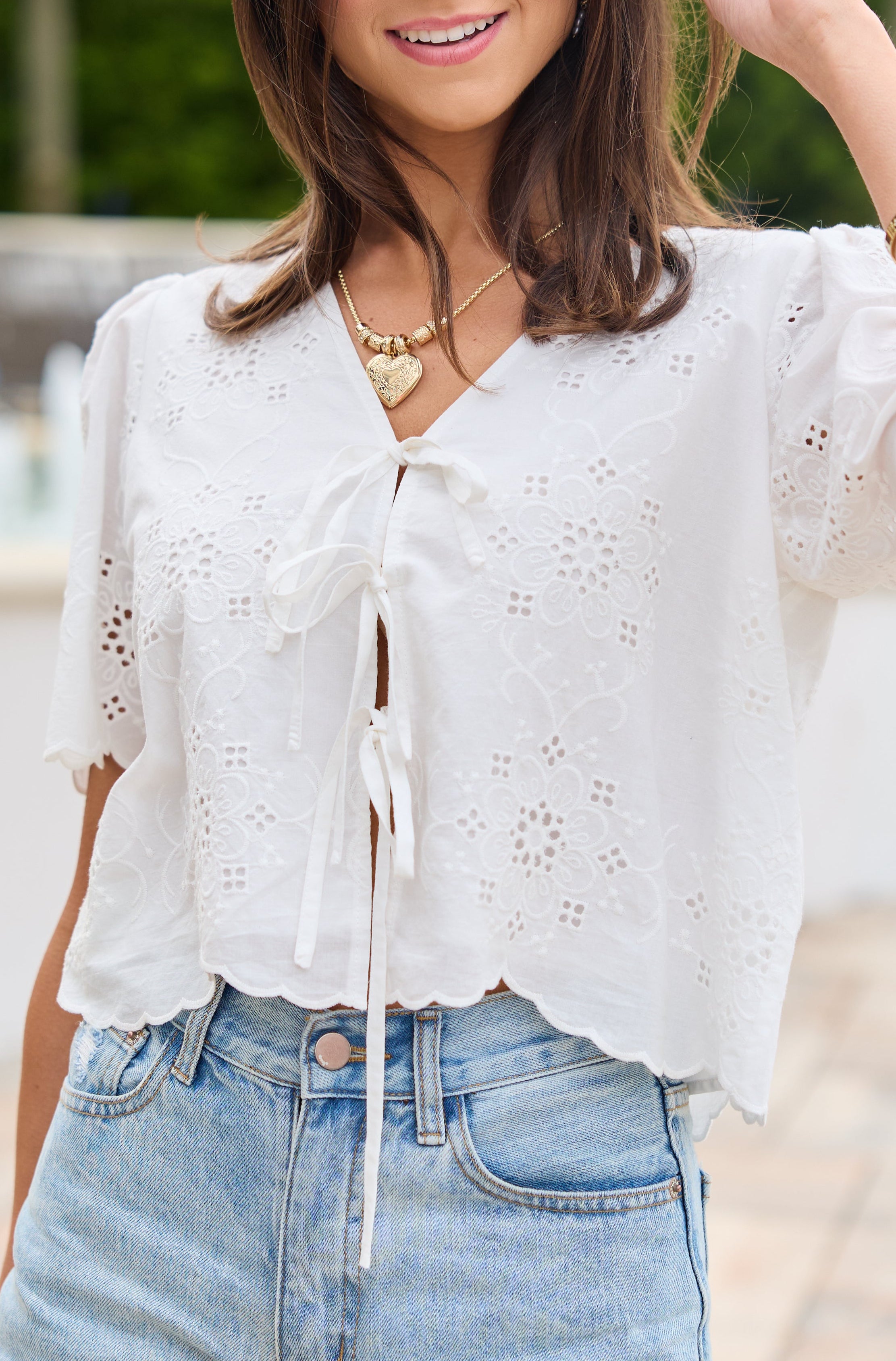 Island Dreamer Ivory Tie Front Eyelet Blouse | Elegant Women's Fashion by coolavocek