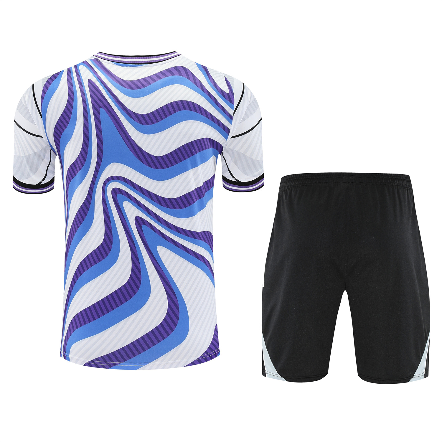 AlphaJersey-Real Madrid 25-26 Short-Sleeve Training Set - Blue Purple Curve Pattern Top & Black Shorts