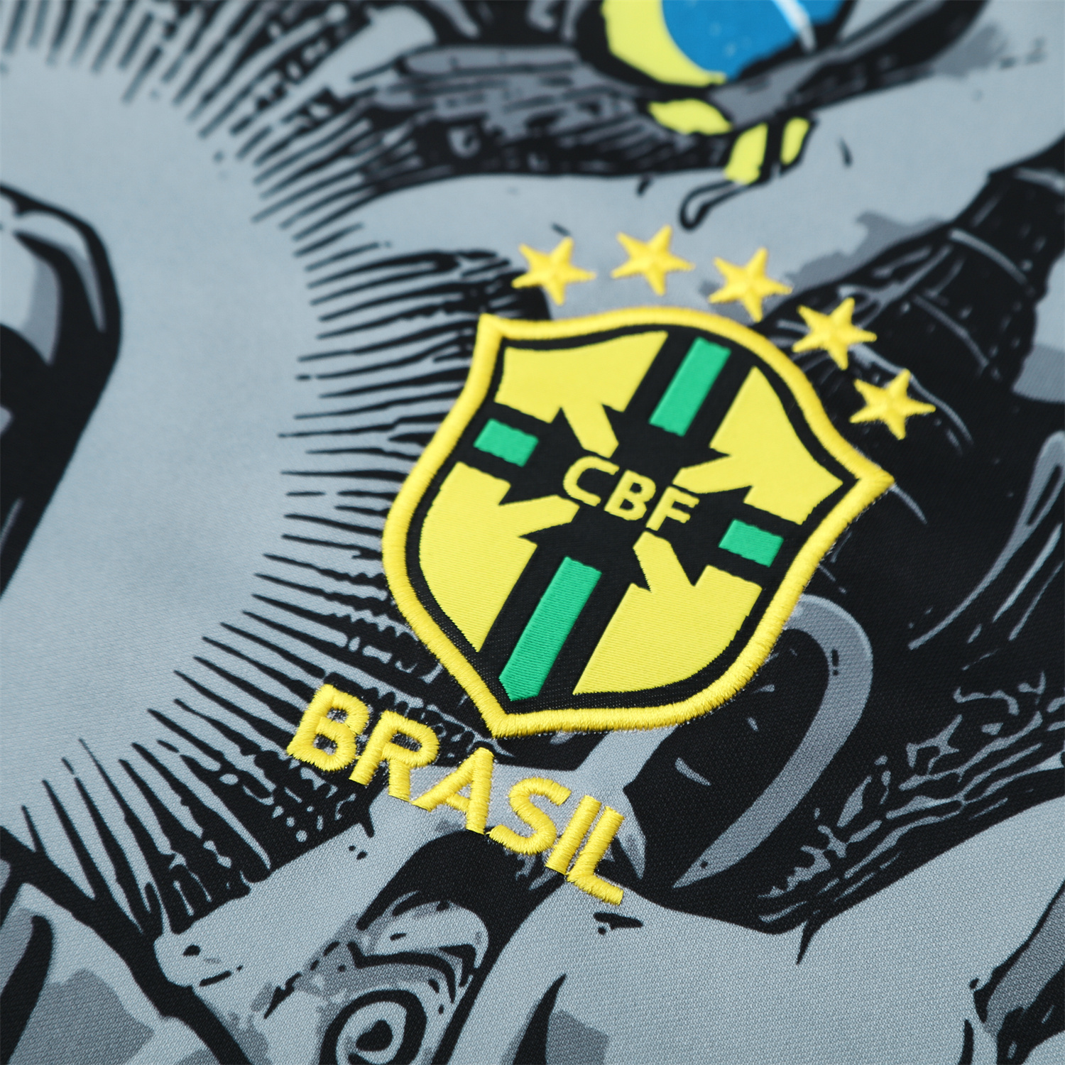 AlphaJersey-Brazil 25-26 Gray Jesus Statue Short-Sleeve Training Set - Gray Top & Black Shorts