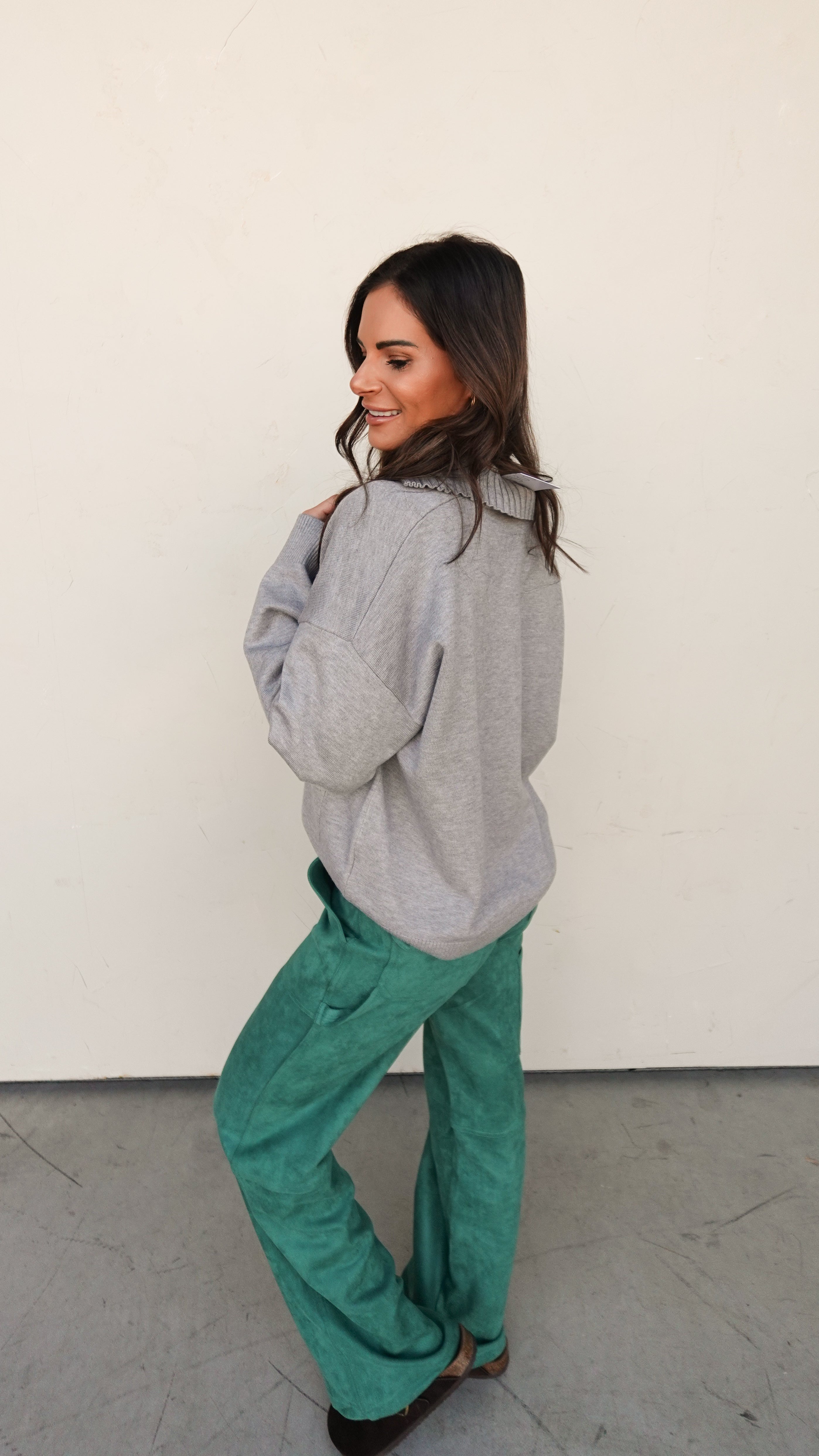 Grey Half Zip Sweater with Pockets | Elegant Women's Fashion by coolavocek