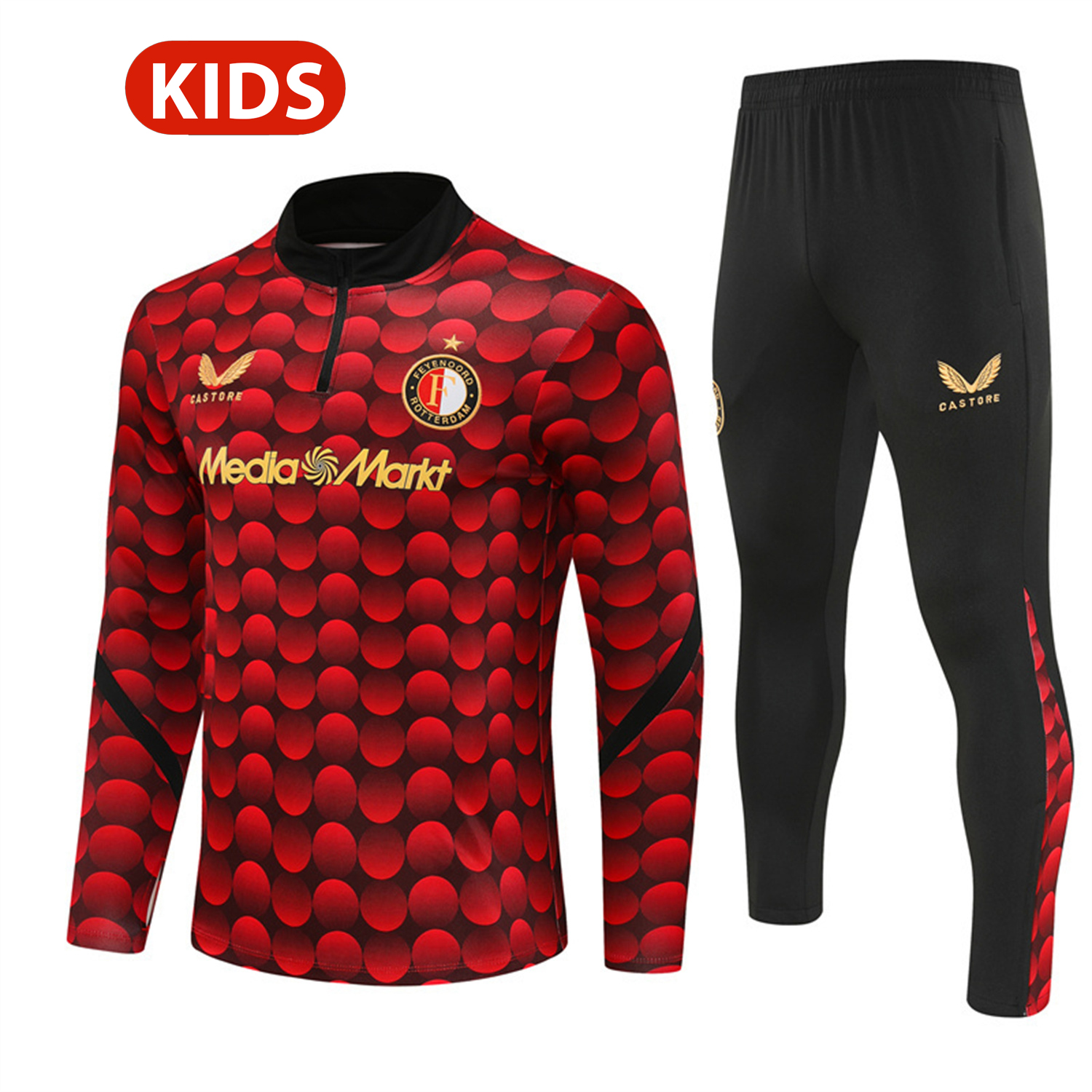 AlphaJersey-Feyenoord 25-26 Kids Long Sleeve Training Set - Red Top & Black Pants