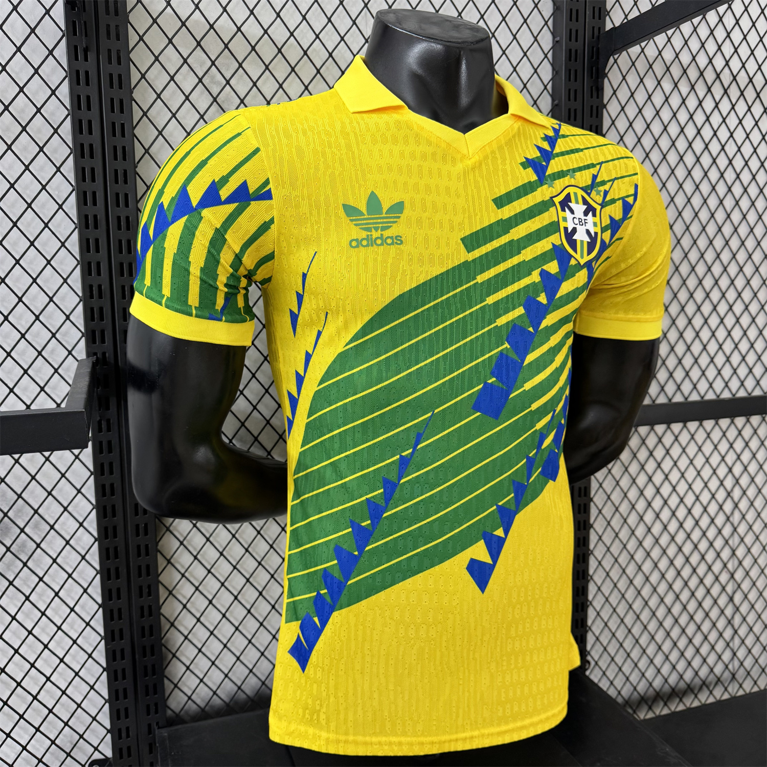 AlphaJersey-Brazil 2026 Blue-Green Stripes Yellow Special Jersey - Player Version