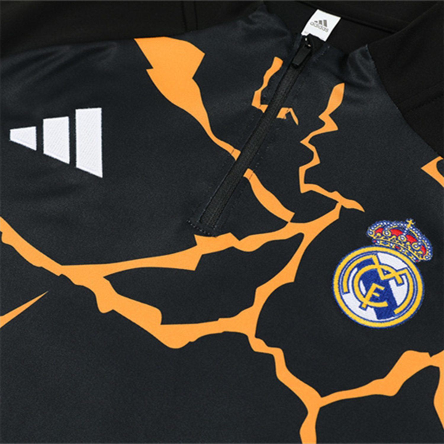AlphaJersey-Real Madrid 25-26 Long Sleeve Training Set - Player Version - Yellow Pattern Black Top and Black Pants