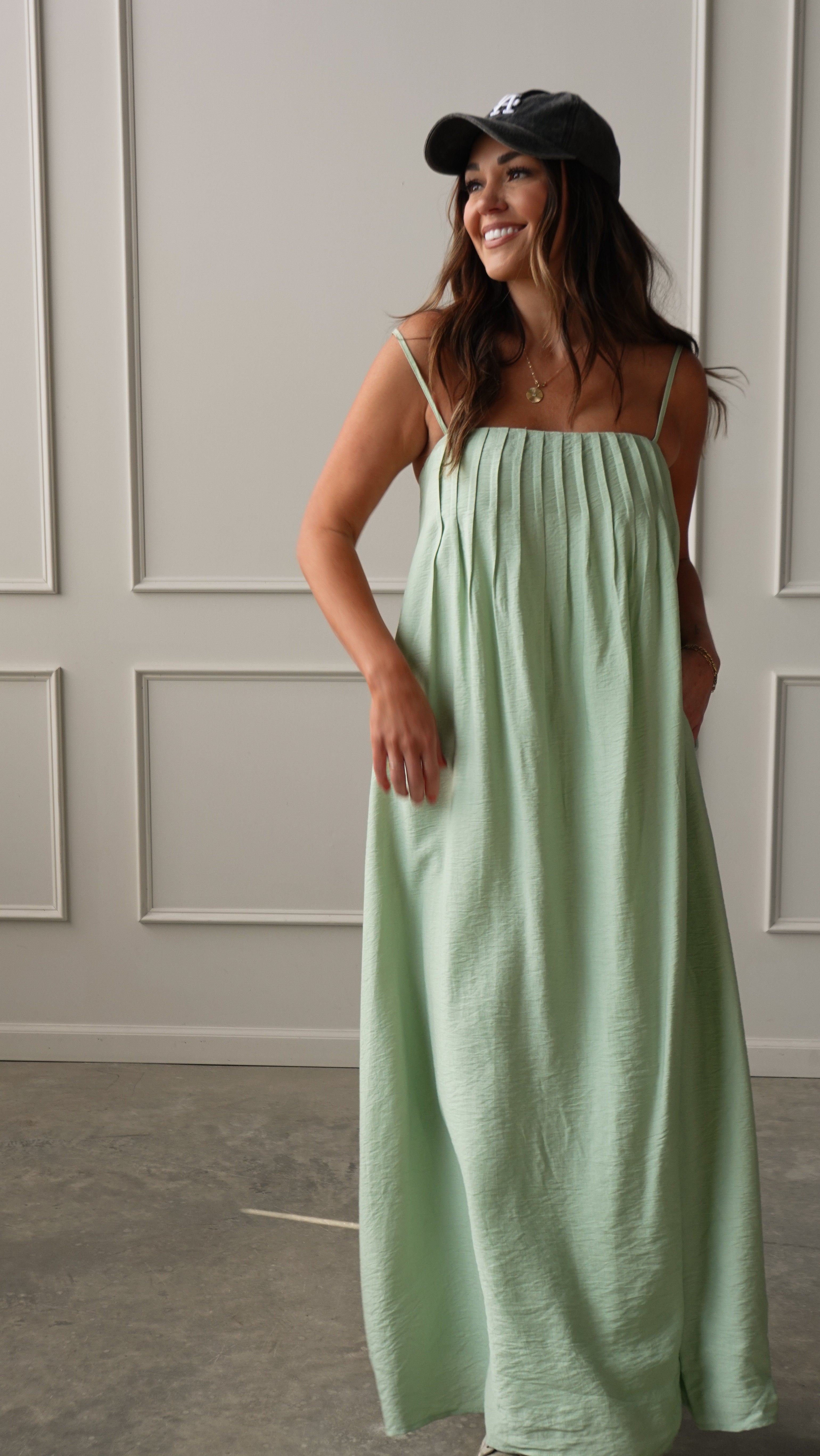 Mint Pleated Maxi Dress | Elegant Women's Fashion by coolavocek