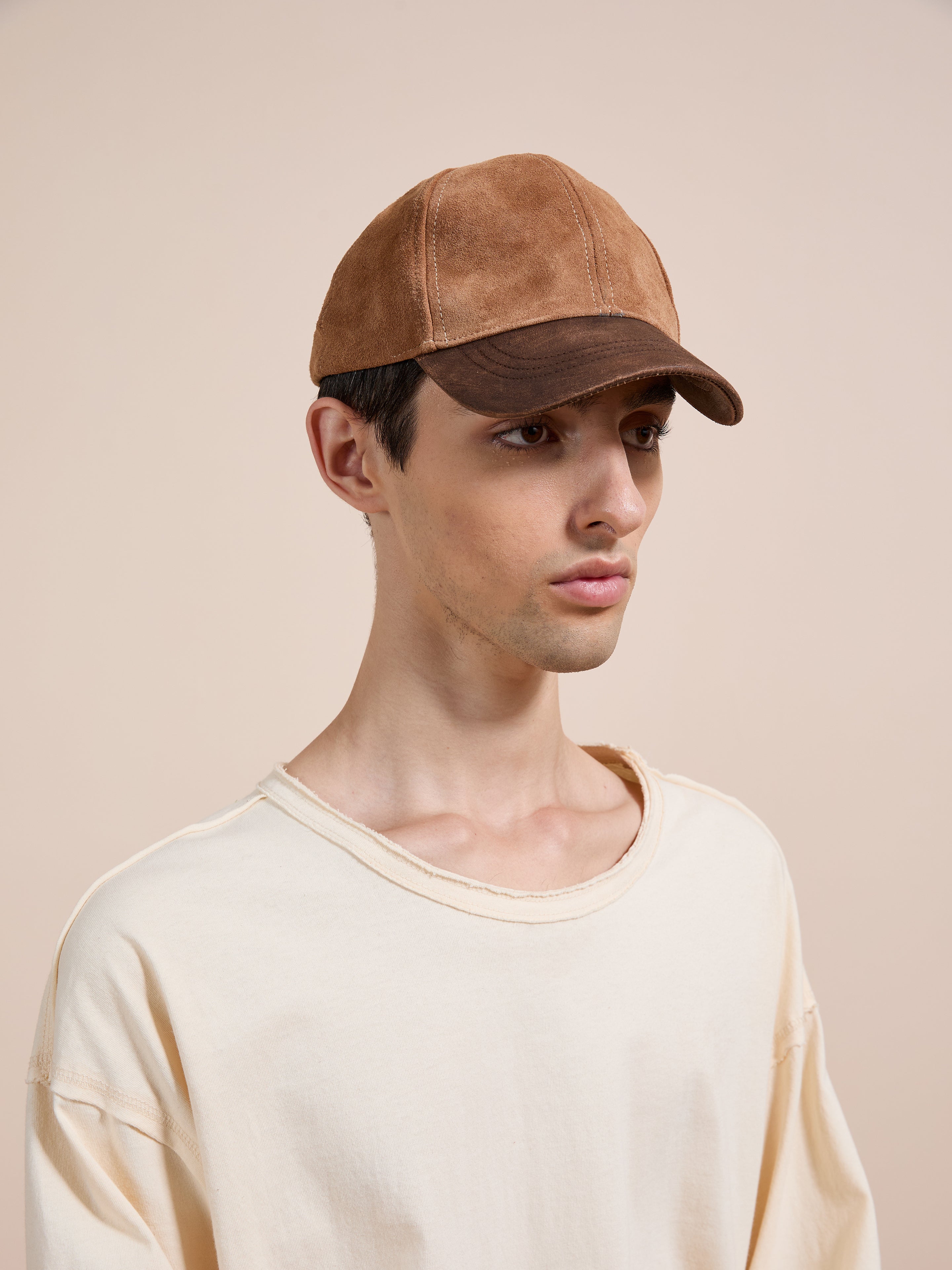 Suede Leather Contrast Distressed Cap | Modern Menswear by yycbvcnbmmnbm