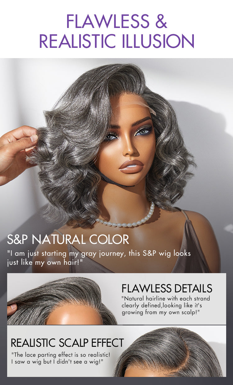 Mature Boss Salt and Pepper Bouncy Egg Curls Glueless Minimalist HD Lace Grey Wig