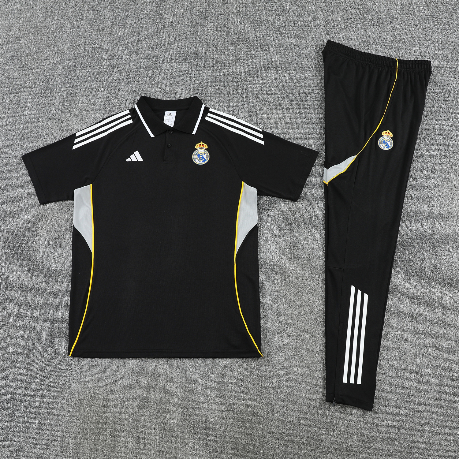 AlphaJersey-Real Madrid 25-26 POLO Short-Sleeve Training Set - Black Top and Black Pants