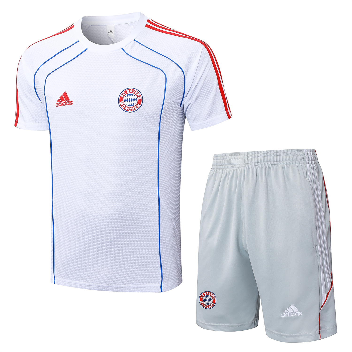 AlphaJersey-Bayern Munich 25-26 Short-Sleeve Training Set - White Throwback Top & Grey Shorts
