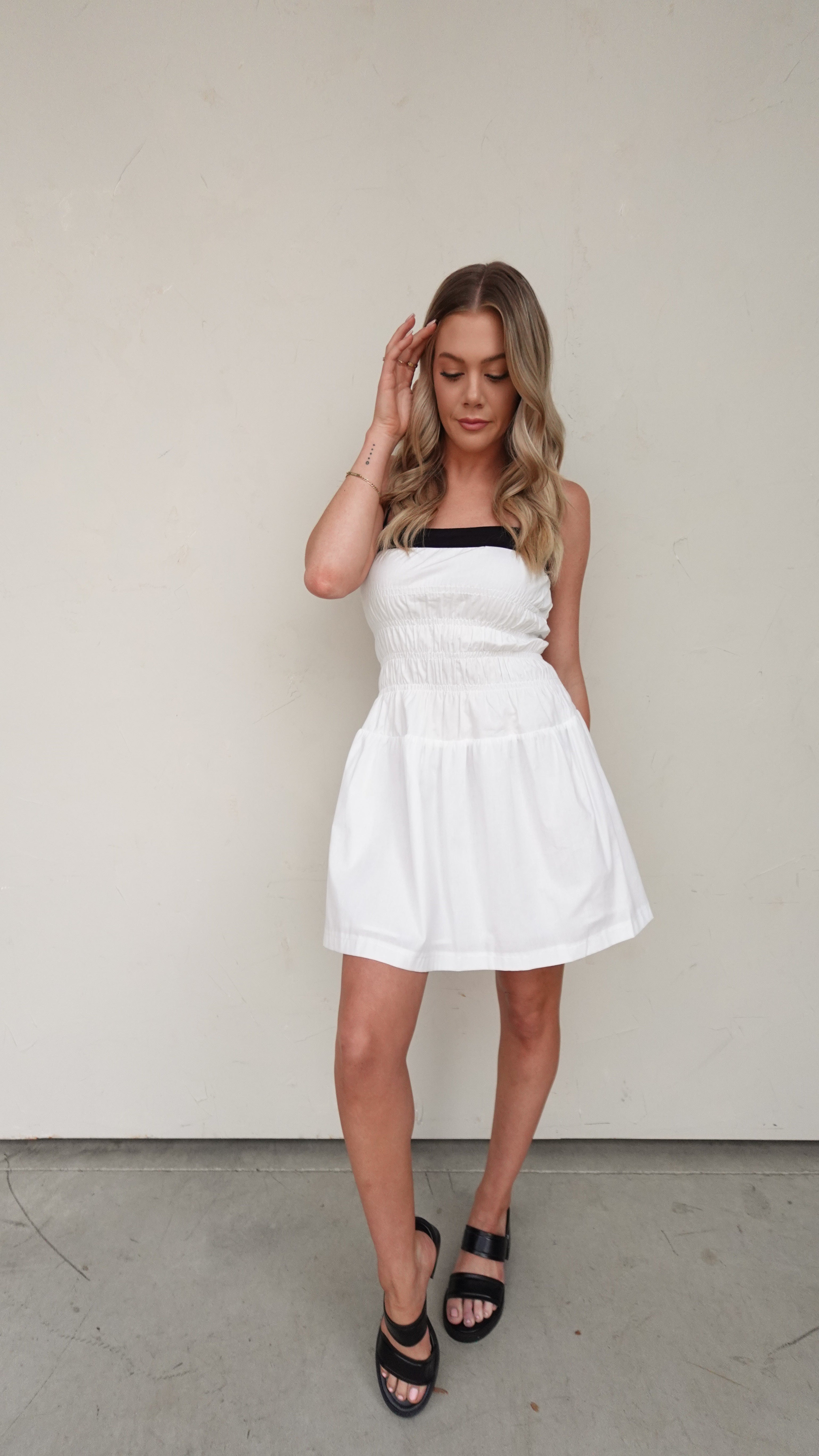 Black/White Smocked Mini Dress | Elegant Women's Fashion by coolavocek