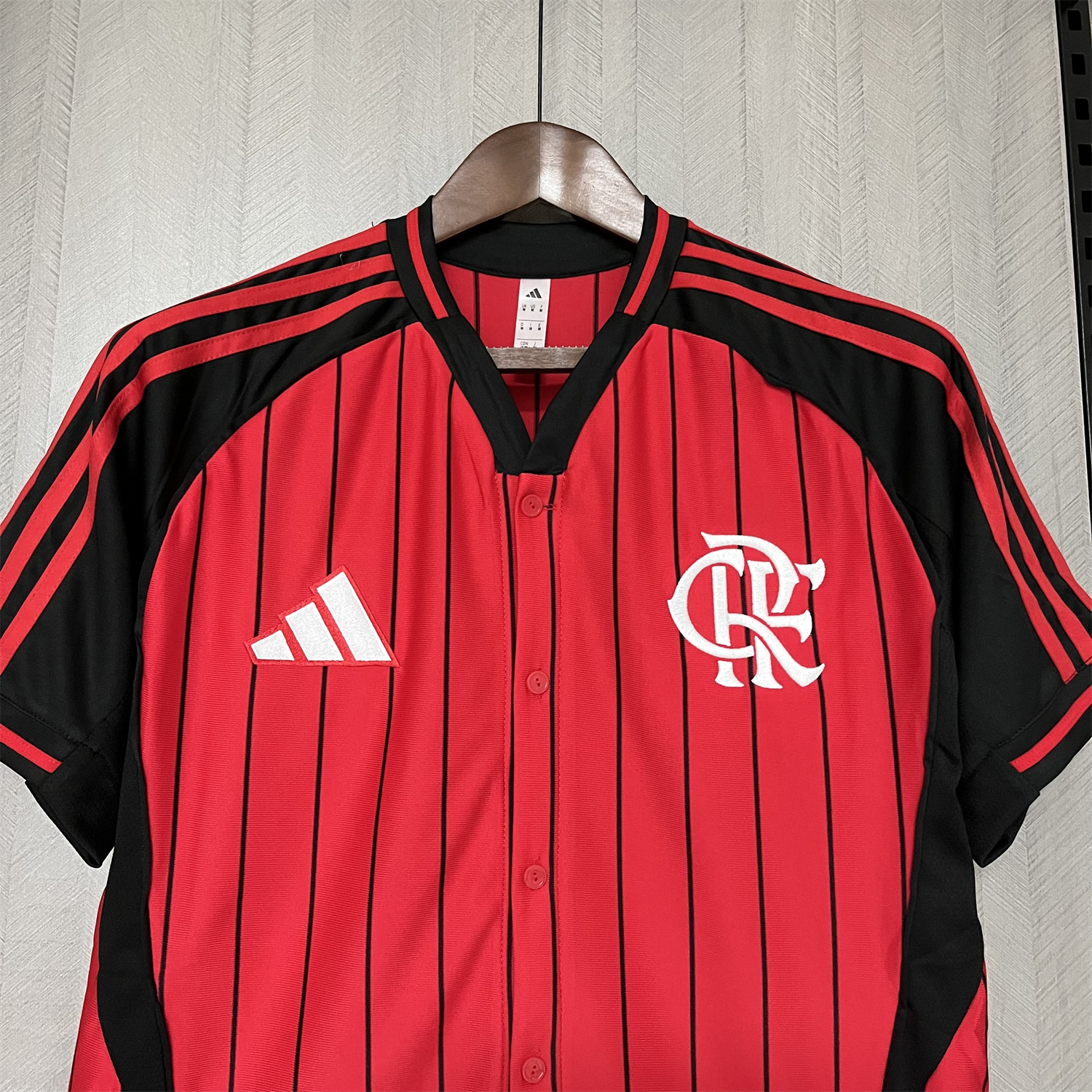 AlphaJersey-Flamengo 25-26 Red Baseball Jersey with Black Stripes