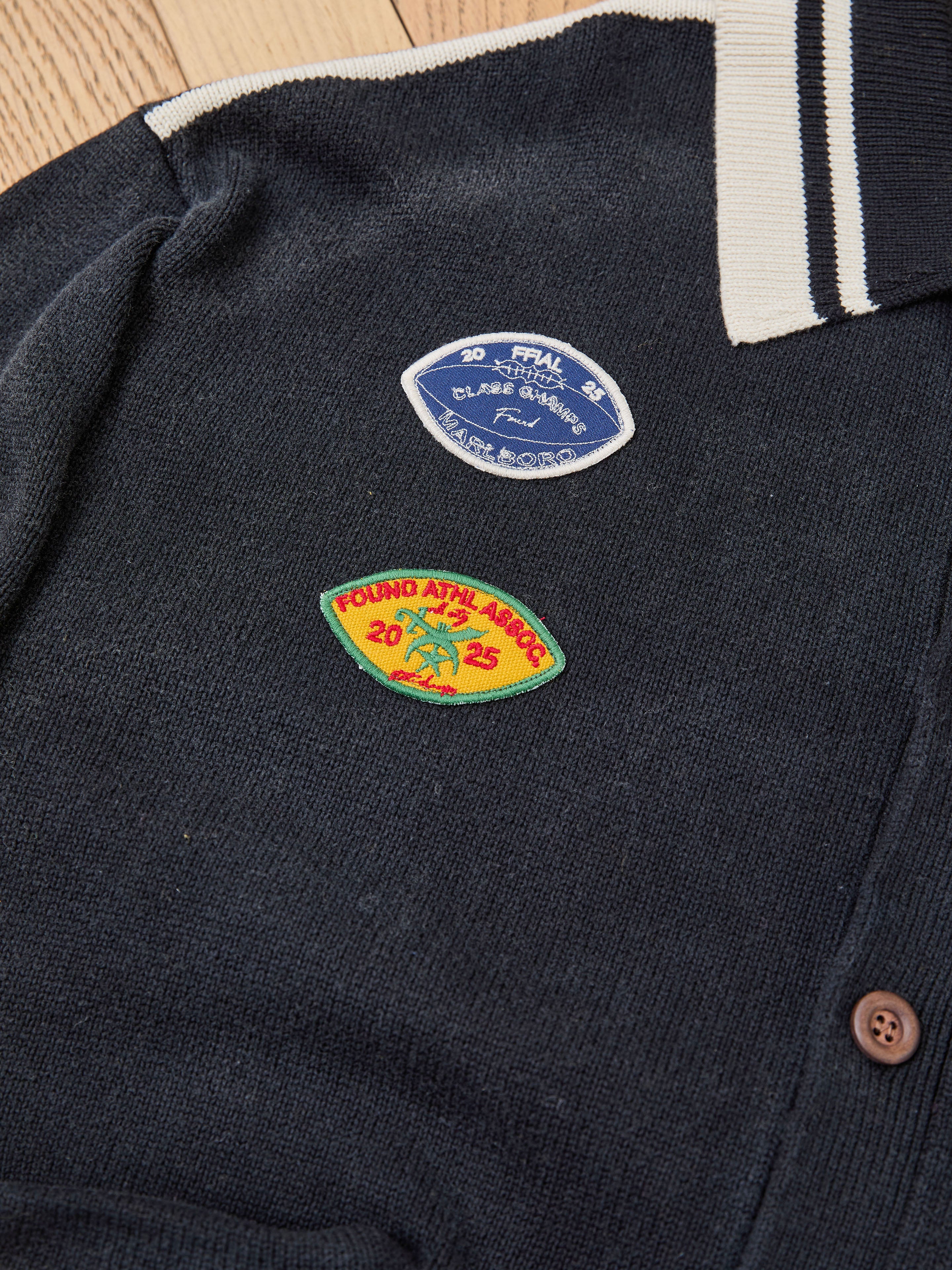 Varsity Patch Collared Cardigan | Modern Menswear by yycbvcnbmmnbm