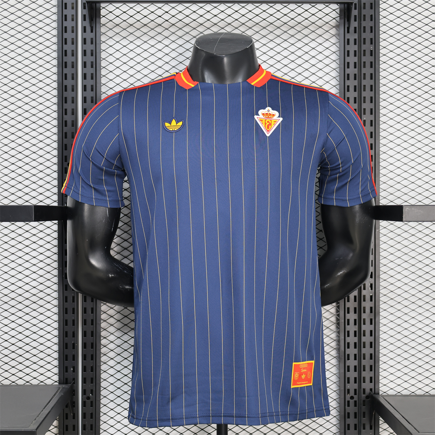AlphaJersey-Spain 2026 Terrace Icon Retro Casual Style Deep Blue Jersey - Player Version