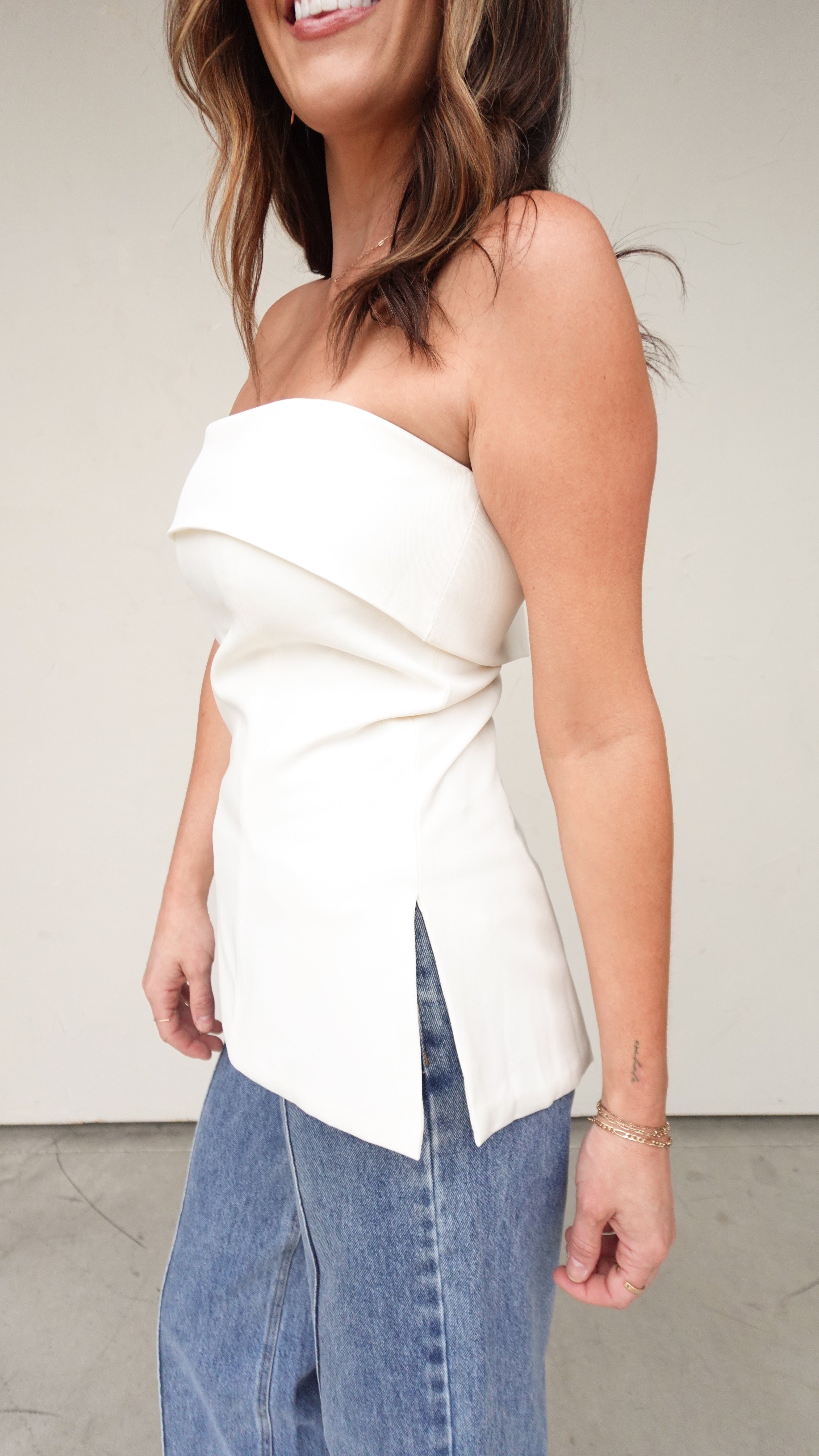 Ivory Foldover Strapless Top | Elegant Women's Fashion by coolavocek