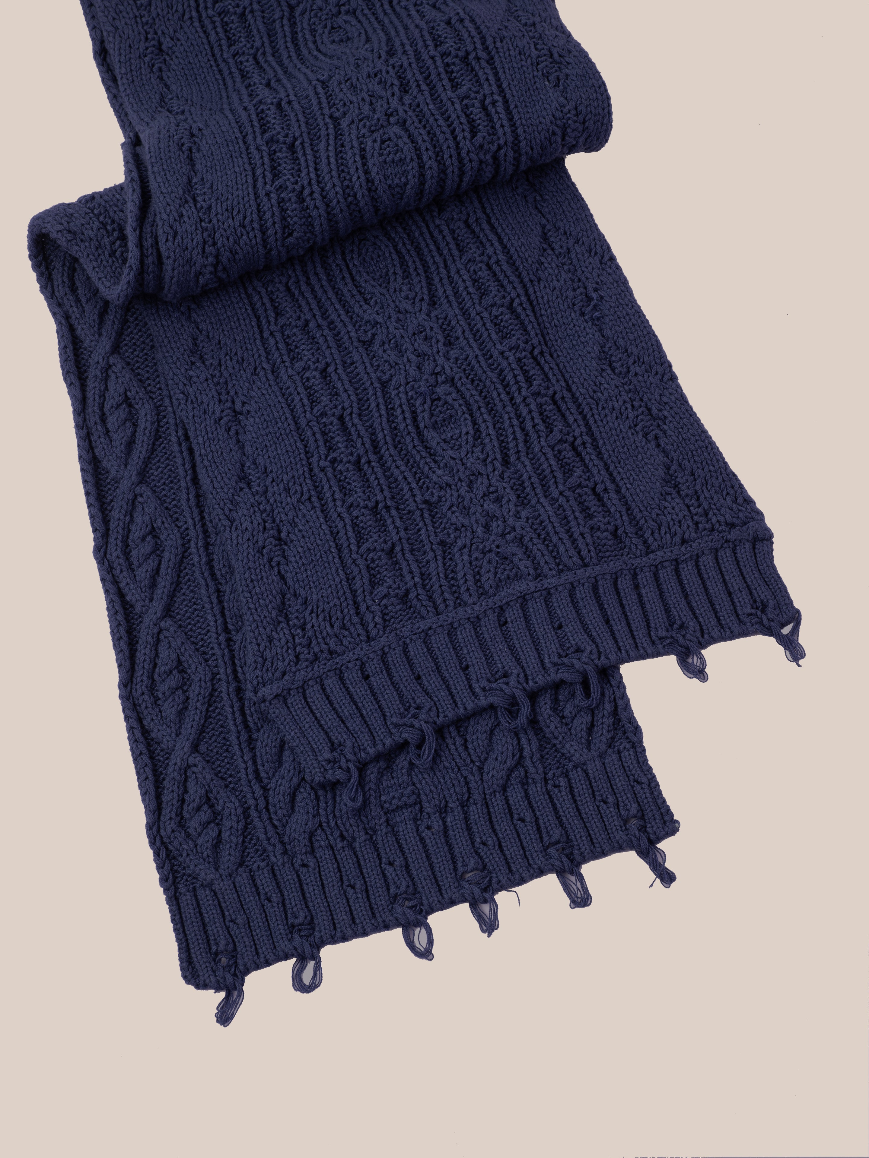Navy Distressed Cable Knit Scarf | Modern Menswear by yycbvcnbmmnbm