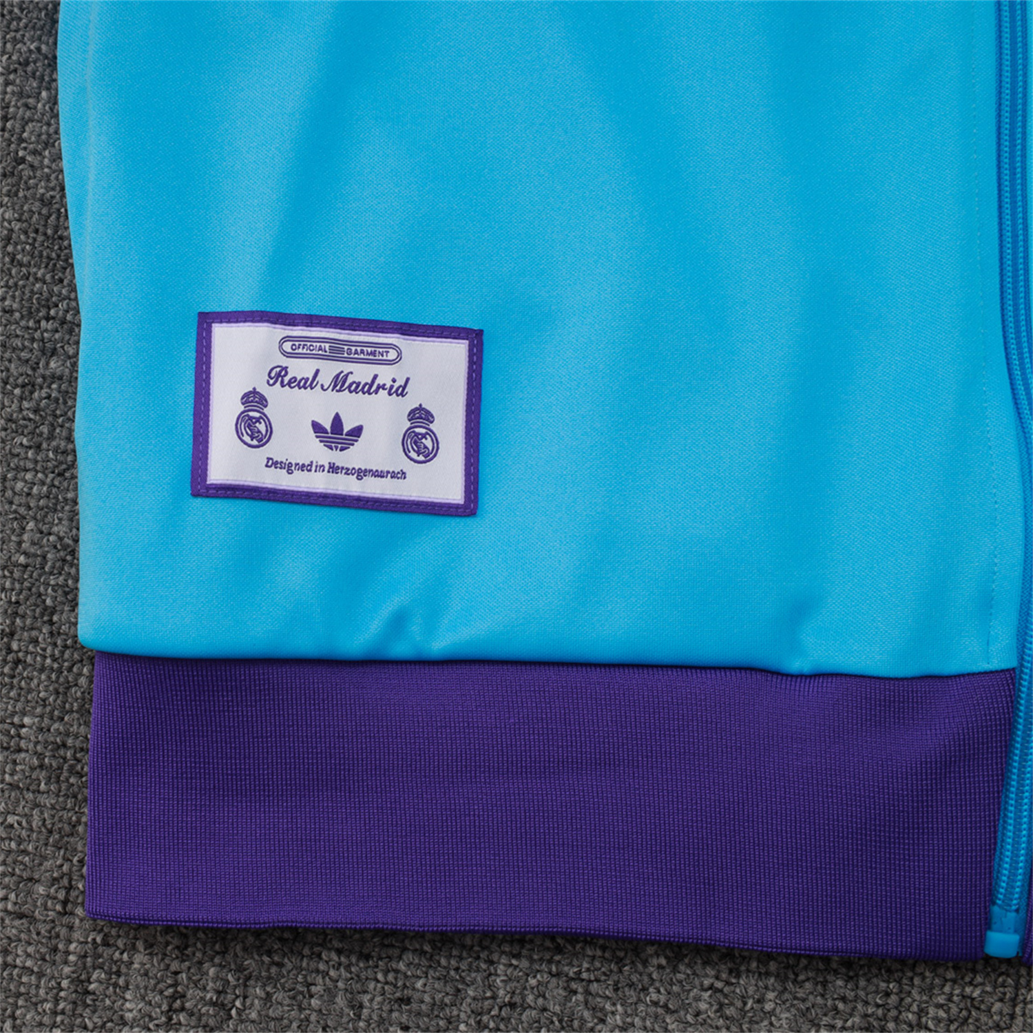 AlphaJersey-Real Madrid 25-26 Throwback Trefoil Jacket Training Tracksuit - Blue Jackets & Purple Pants