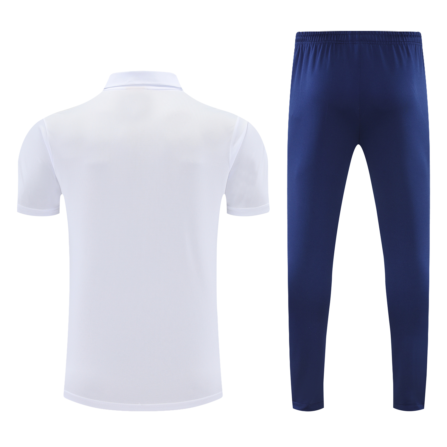 AlphaJersey-Marseille 25-26 POLO Short-Sleeve Training Set - White Top and Dark Blue Pants