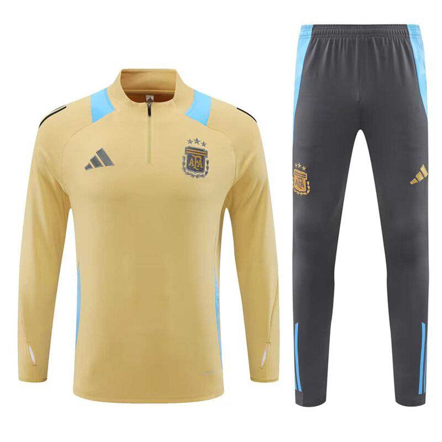 AlphaJersey-Argentina 25-26 Long Sleeve Training Set - Gold Top and Grey Pants