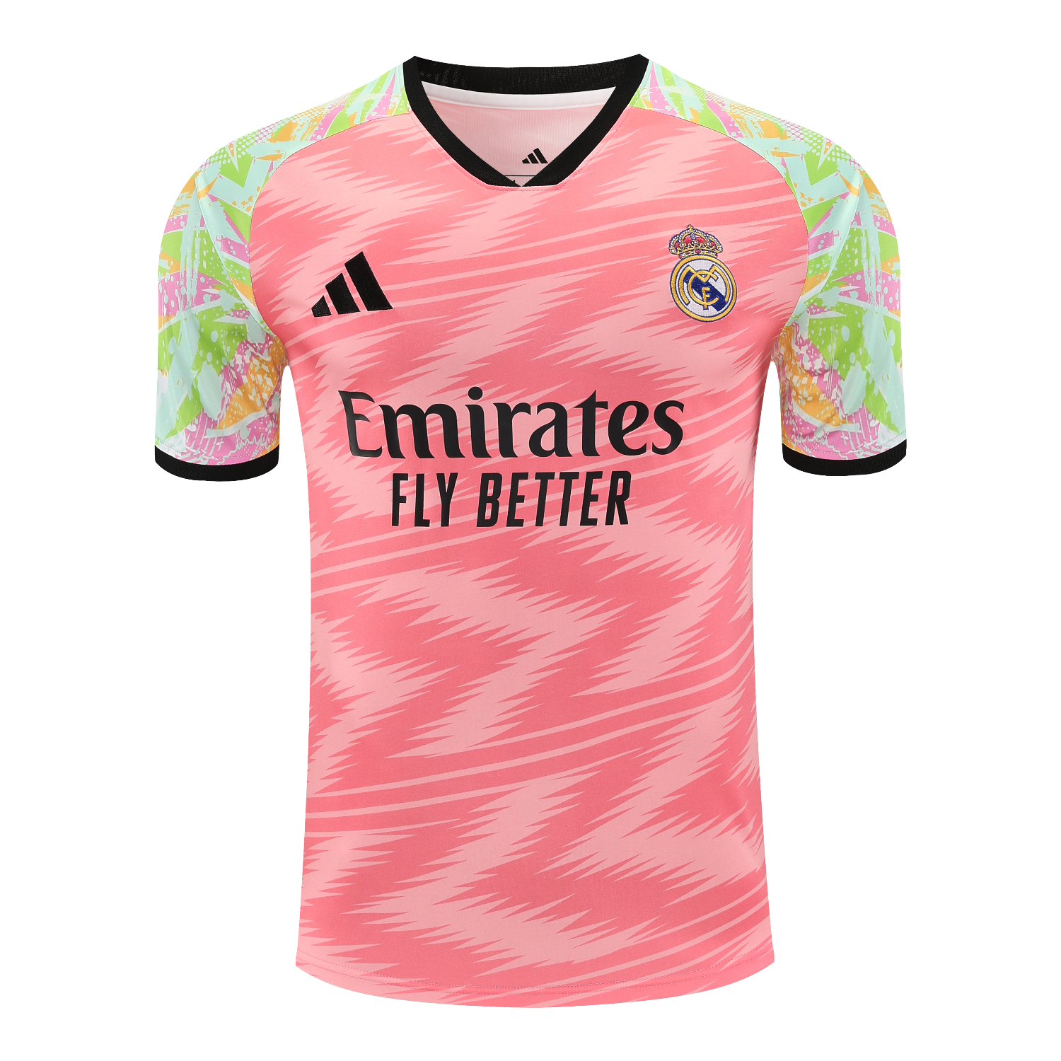 AlphaJersey-Real Madrid 25-26 Short-Sleeve Training Set - Pink Arrow Pattern Top & Black Shorts